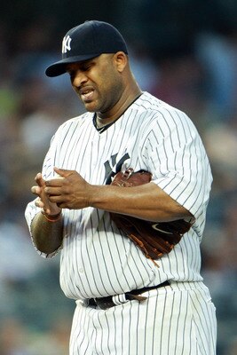 NEW YORK, NY - MAY 24:  CC Sabathia #52 of the New York Yankees looks on in the fourth inning against the Toronto Blue Jays at Yankee Stadium on May 24, 2011 in the Bronx borough of New York City.  (Photo by Michael Heiman/Getty Images)