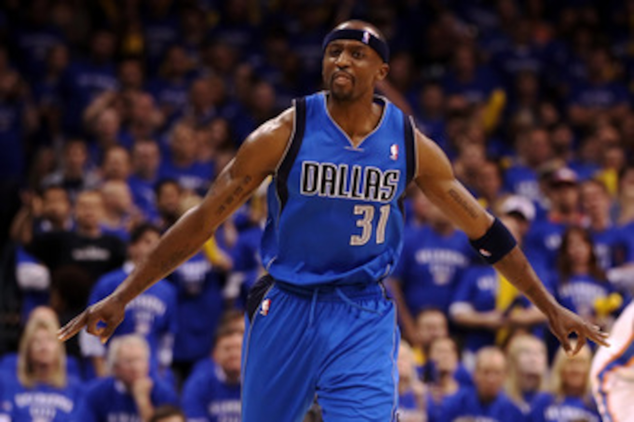 OKLAHOMA CITY, OK - MAY 23:  Jason Terry #31 of the Dallas Mavericks reacts after making a three-pointer in the second half against the Oklahoma City Thunder in Game Four of the Western Conference Finals during the 2011 NBA Playoffs at Oklahoma City Arena
