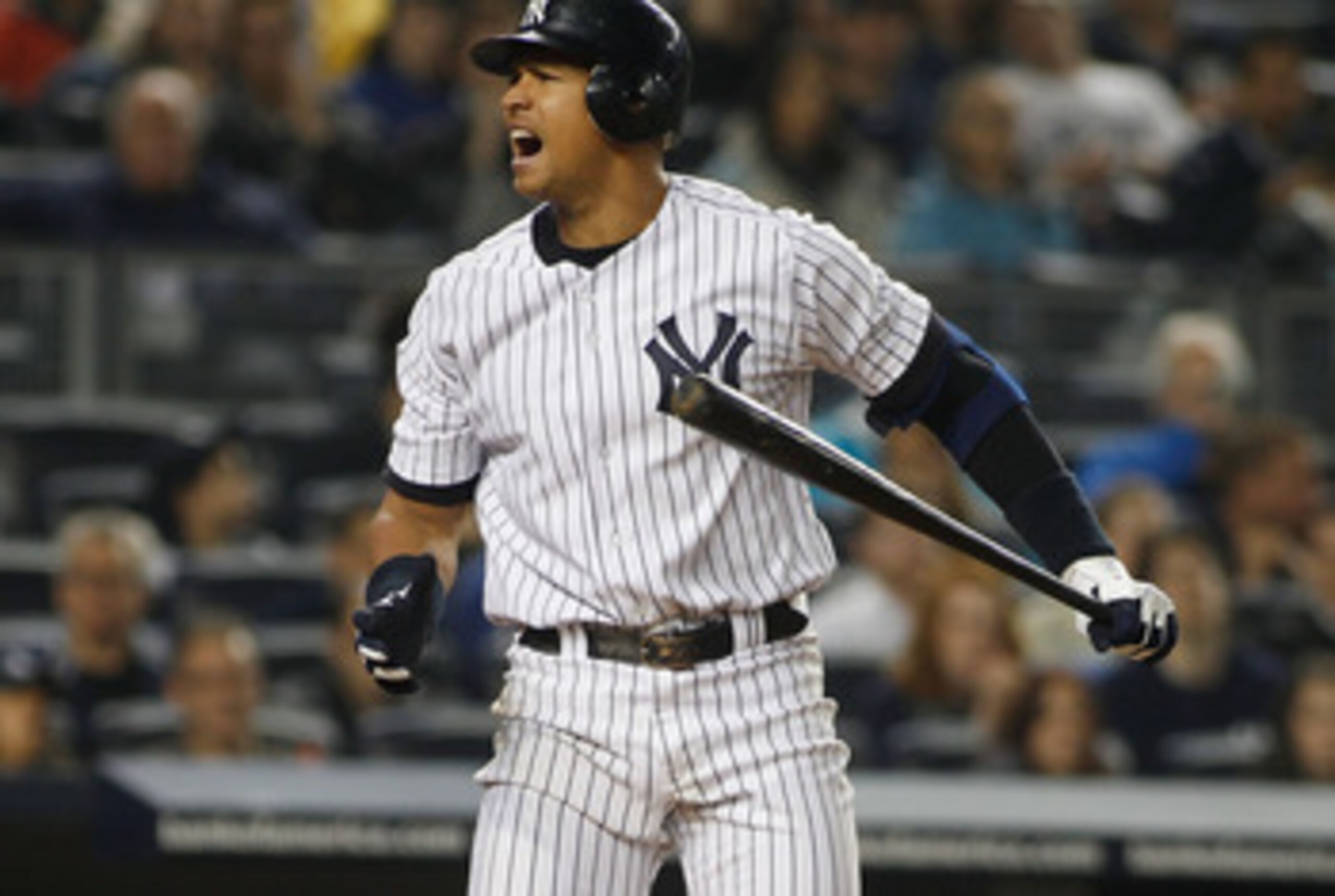 NEW YORK - MAY 20:  Alex Rodriguez #13 of the New York Yankees reacts after striking out in the seventh inning against the New York Mets on May 20, 2011 at Yankee Stadium in the Bronx borough of New York City.  (Photo by Mike Stobe/Getty Images)
