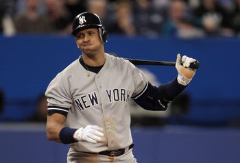 TORONTO, ON - APRIL 20:  Alex Rodriguez #13 of the New York Yankees reacts to striking out in the seventh inning during their game against the Toronto Blue Jays at Rogers Centre on April 20, 2011 in Toronto, Canada.  (Photo by Scott Halleran/Getty Images)