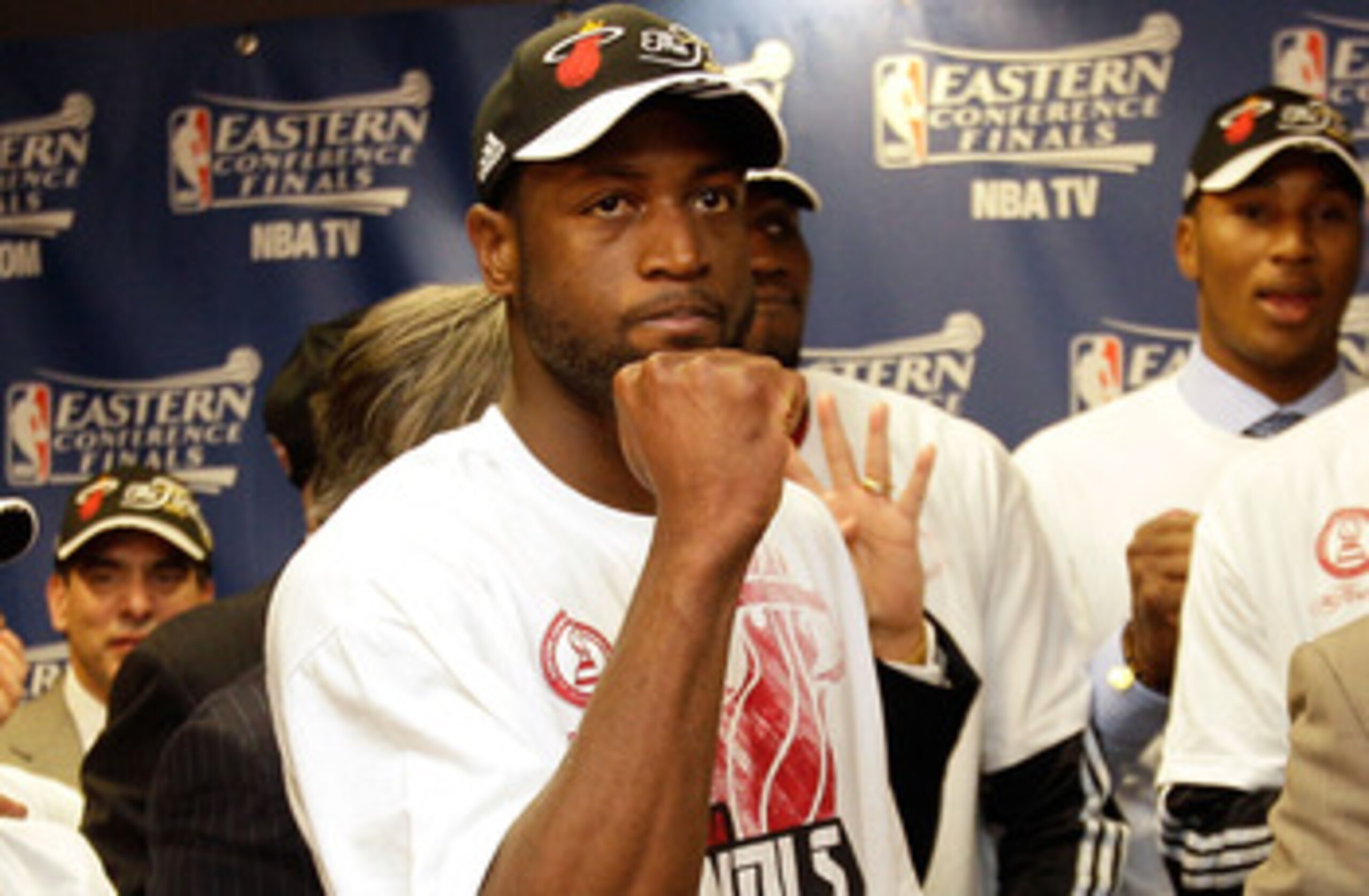 CHICAGO, IL - MAY 26:  Dwyane Wade #3 of the Miami Heat celebrates in the locker room after they won 83-80 to win the Eastern conference championship against the Chicago Bulls in Game Five of the Eastern Conference Finals during the 2011 NBA Playoffs on M