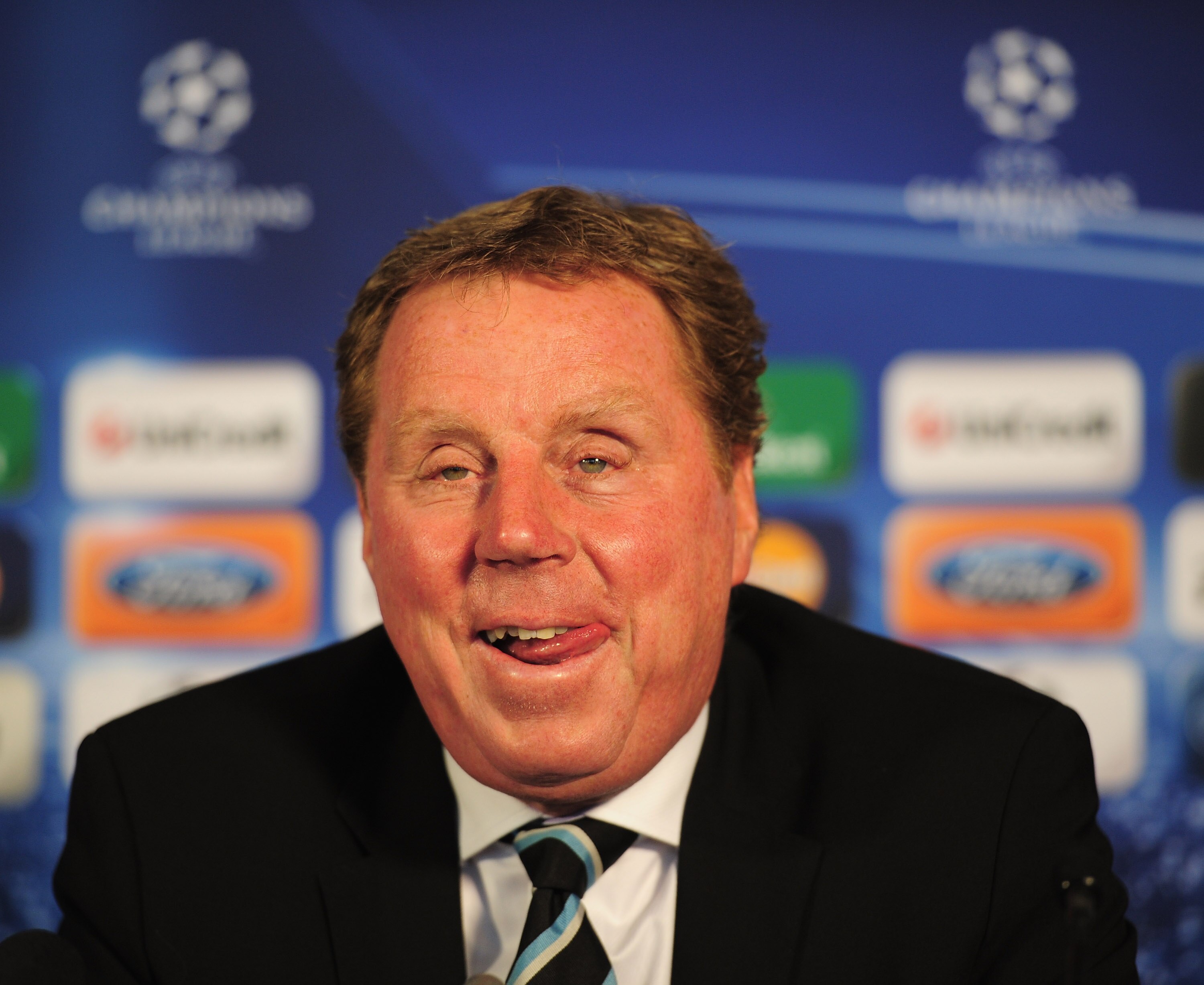 LONDON, ENGLAND - APRIL 12:  Tottenham Hotspur manager Harry Rednapp talks to the media during a press conference on the eve of their UEFA Champions League quarter-final second leg match against Real Madrid at White Hart Lane on April 12, 2011 in London,