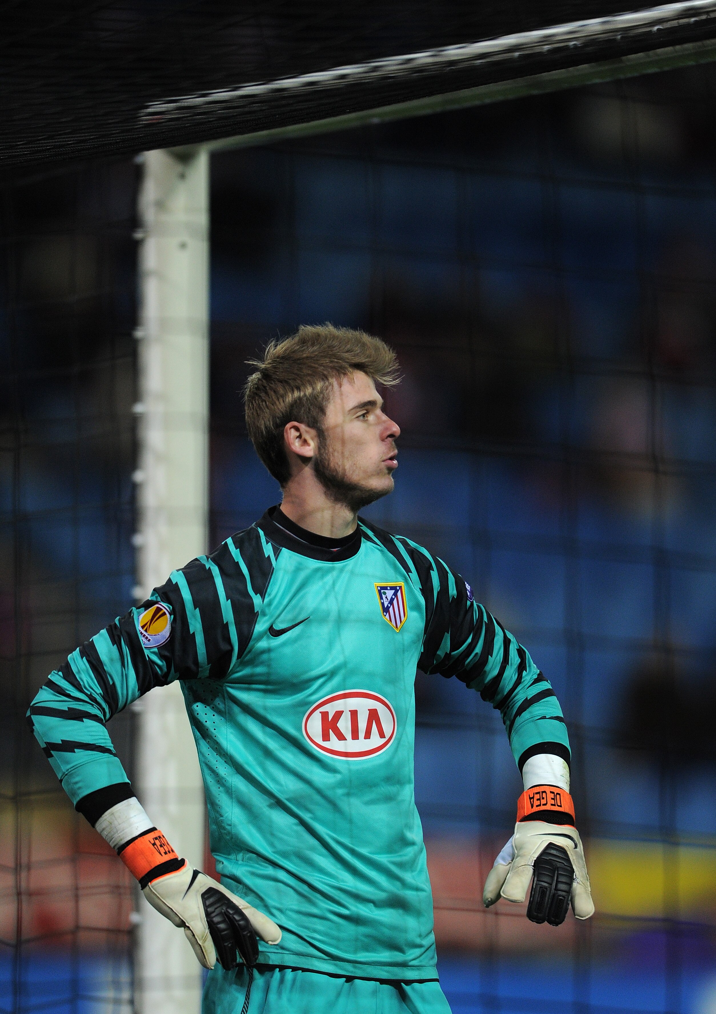 MADRID, SPAIN - DECEMBER 01:  Goalkeeper David de Gea of Atletico Madrid looks on during the Europea League match between Atletico Madrid and Aris Thessaloniki at the Vicente Calderon Stadium on December 1, 2010 in Madrid, Spain.  (Photo by Jasper Juinen/