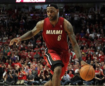 CHICAGO, IL - MAY 26:  LeBron James #6 of the Miami Heat drives against the Chicago Bulls in Game Five of the Eastern Conference Finals during the 2011 NBA Playoffs on May 26, 2011 at the United Center in Chicago, Illinois. NOTE TO USER: User expressly ac