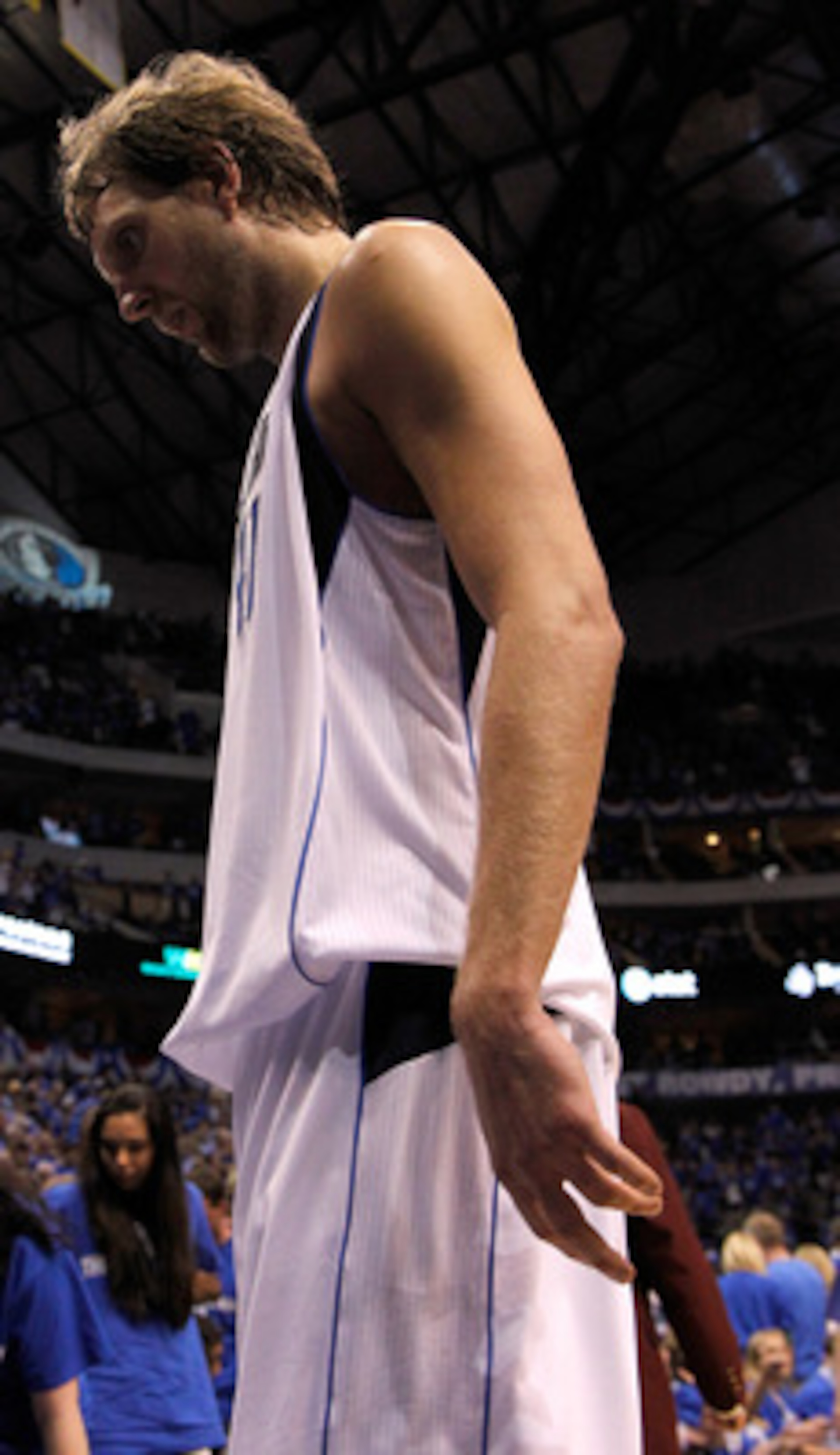 DALLAS, TX - MAY 19:  Dirk Nowitzki #41 of the Dallas Mavericks walks off the court after the Oklahoma City Thunder defeat the Mavericks 106-100 in Game Two of the Western Conference Finals during the 2011 NBA Playoffs at American Airlines Center on May 1