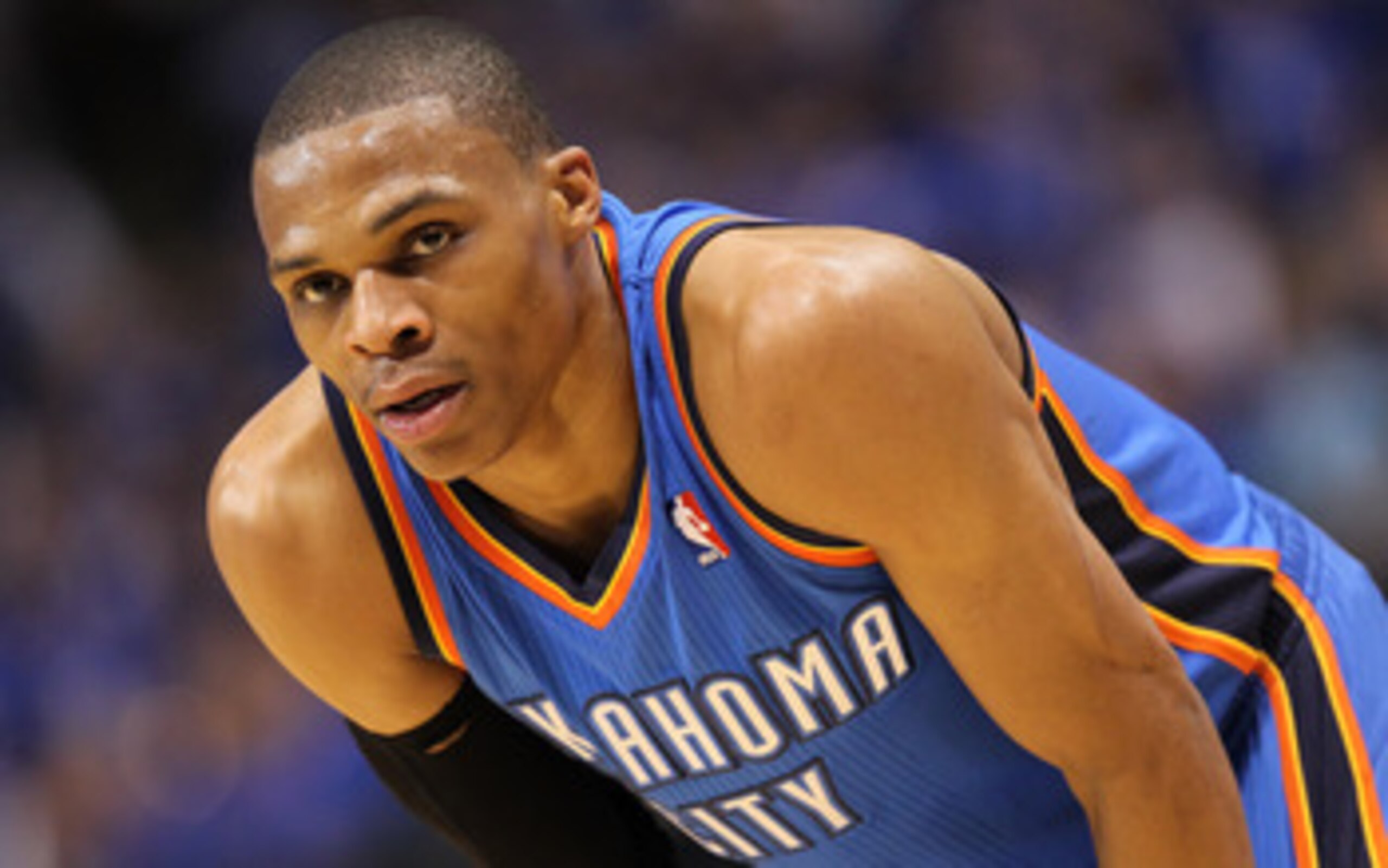 DALLAS, TX - MAY 25:  Russell Westbrook #0 of the Oklahoma City Thunder looks on in the first half while taking on the Dallas Mavericks in Game Five of the Western Conference Finals during the 2011 NBA Playoffs at American Airlines Center on May 25, 2011