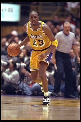 30 Jan 1996:  Forward Cedric Ceballos of the Los Angeles Lakers moves the ball during the Lakers 128-118 win over the Golden State Warriors at the Great Western Forum in Inglewood, California.  Mandatory Credit: Allsport USA  /Allsport