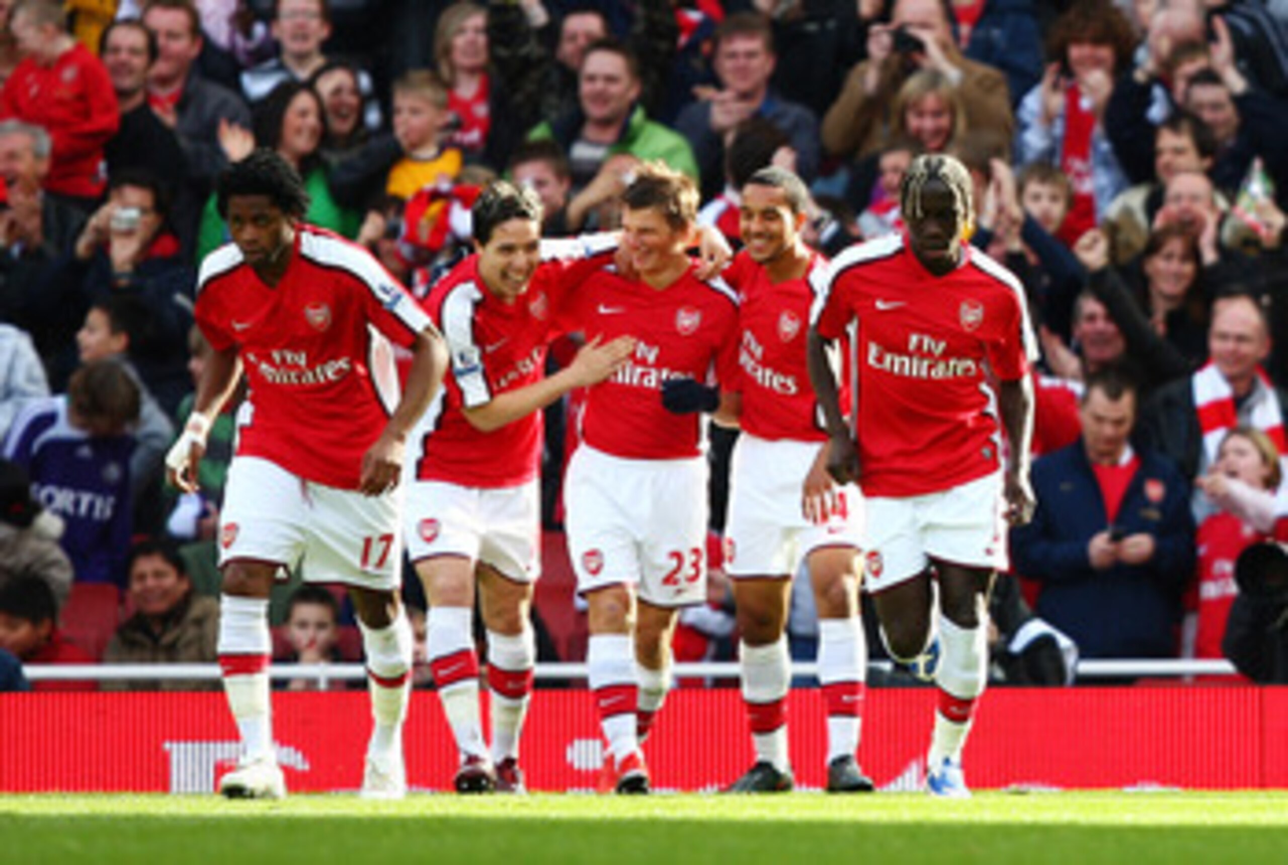 LONDON - MARCH 14:  Andrei Arshavin of Arsenal celebrates scoring his team's first goal  during the Barclays Premier League match between Arsenal and Blackburn Rovers at Emirates Stadium on March 14, 2009 in London, England.  (Photo by Clive Mason/Getty I