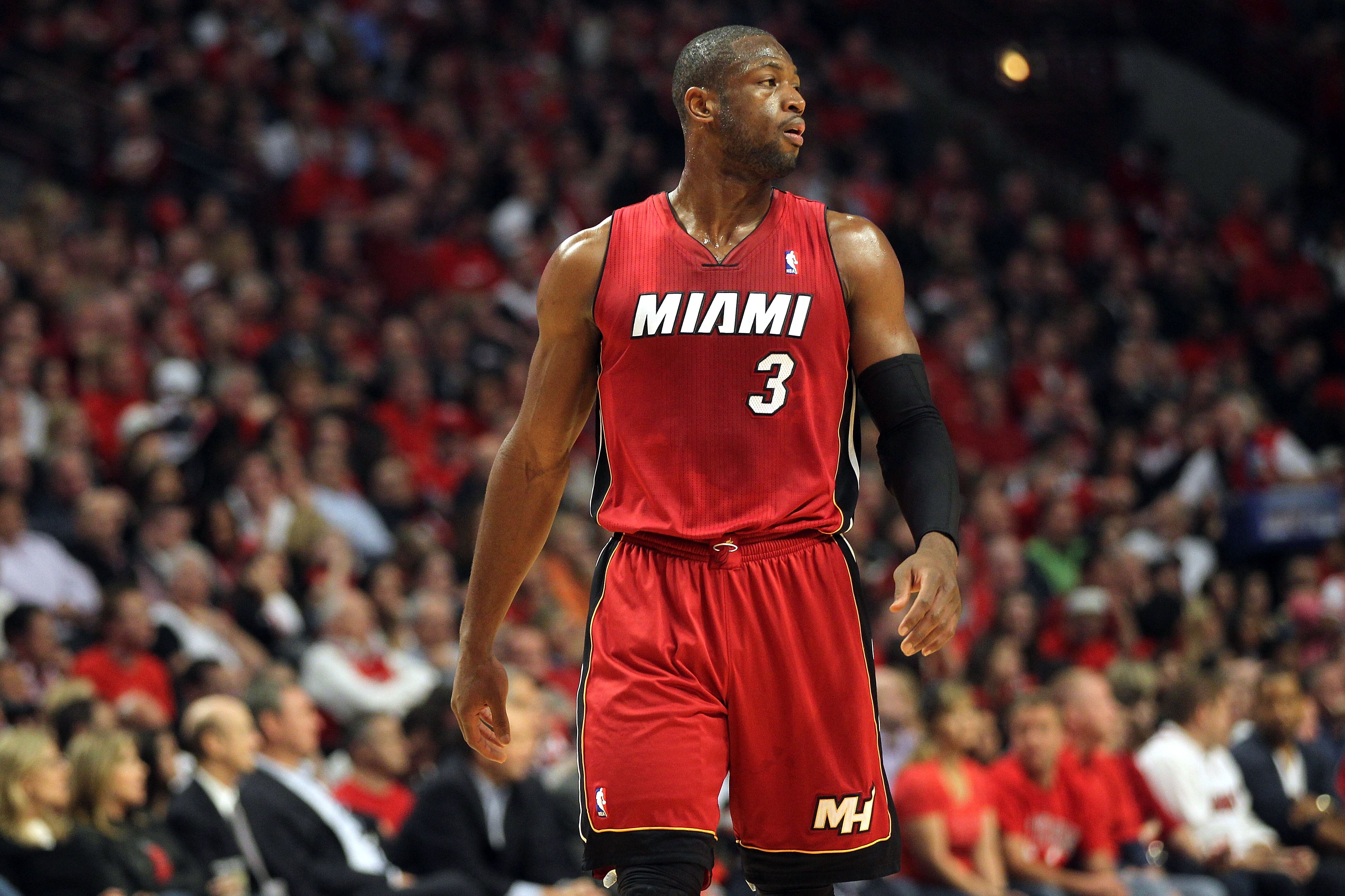 CHICAGO, IL - MAY 26:  Dwyane Wade #3 of the Miami Heat looks on against the Chicago Bulls in Game Five of the Eastern Conference Finals during the 2011 NBA Playoffs on May 26, 2011 at the United Center in Chicago, Illinois. NOTE TO USER: User expressly a