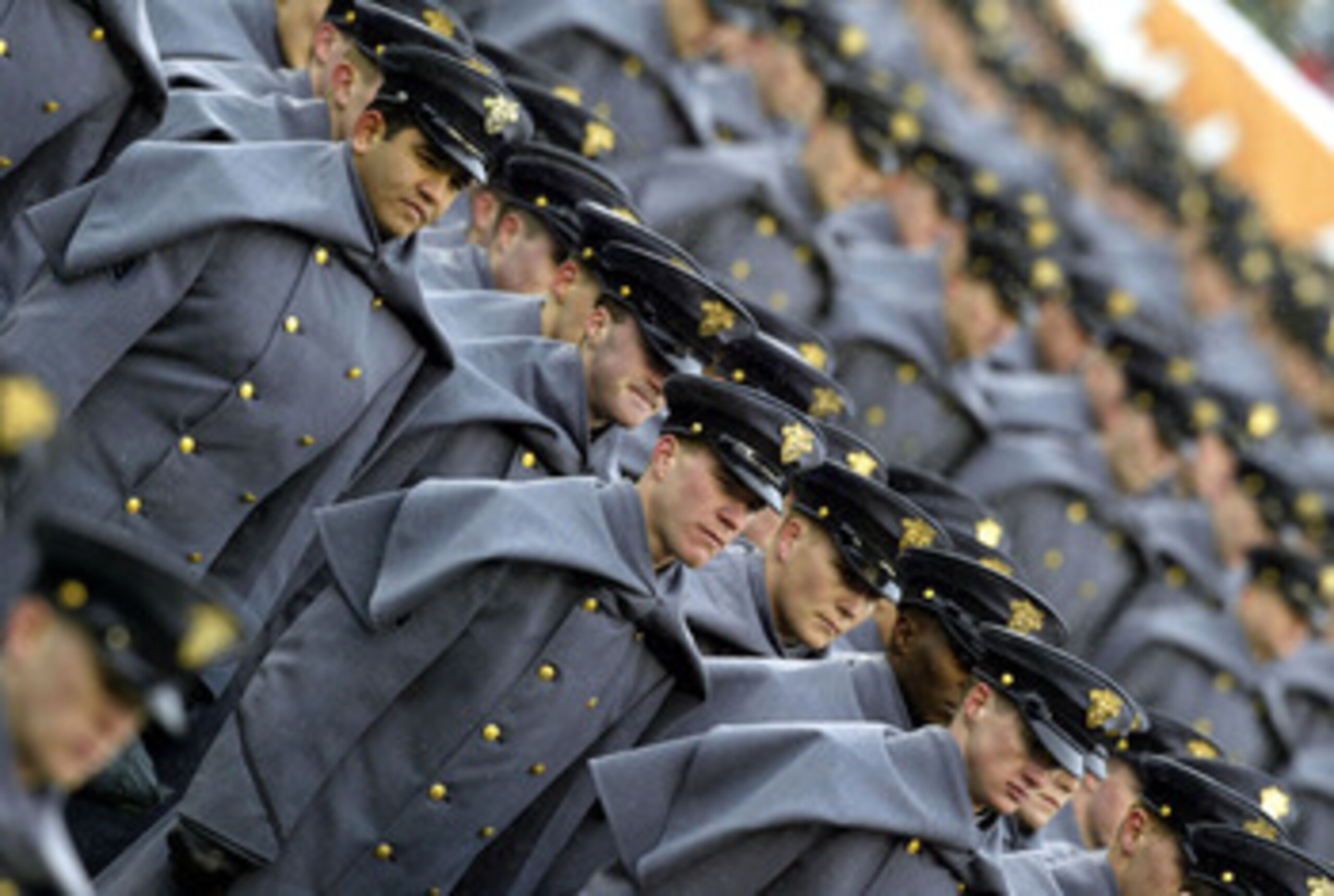PHILADELPHIA - DECEMBER 6:   Army cadets line up in formation before the game against the Navy at the Lincoln Financial Field Stadium on December 6, 2003 in Philadelphia, Pennsylvania. The Navy defeated the Army 34-6.  (Photo by Chris Trotman/Getty Images