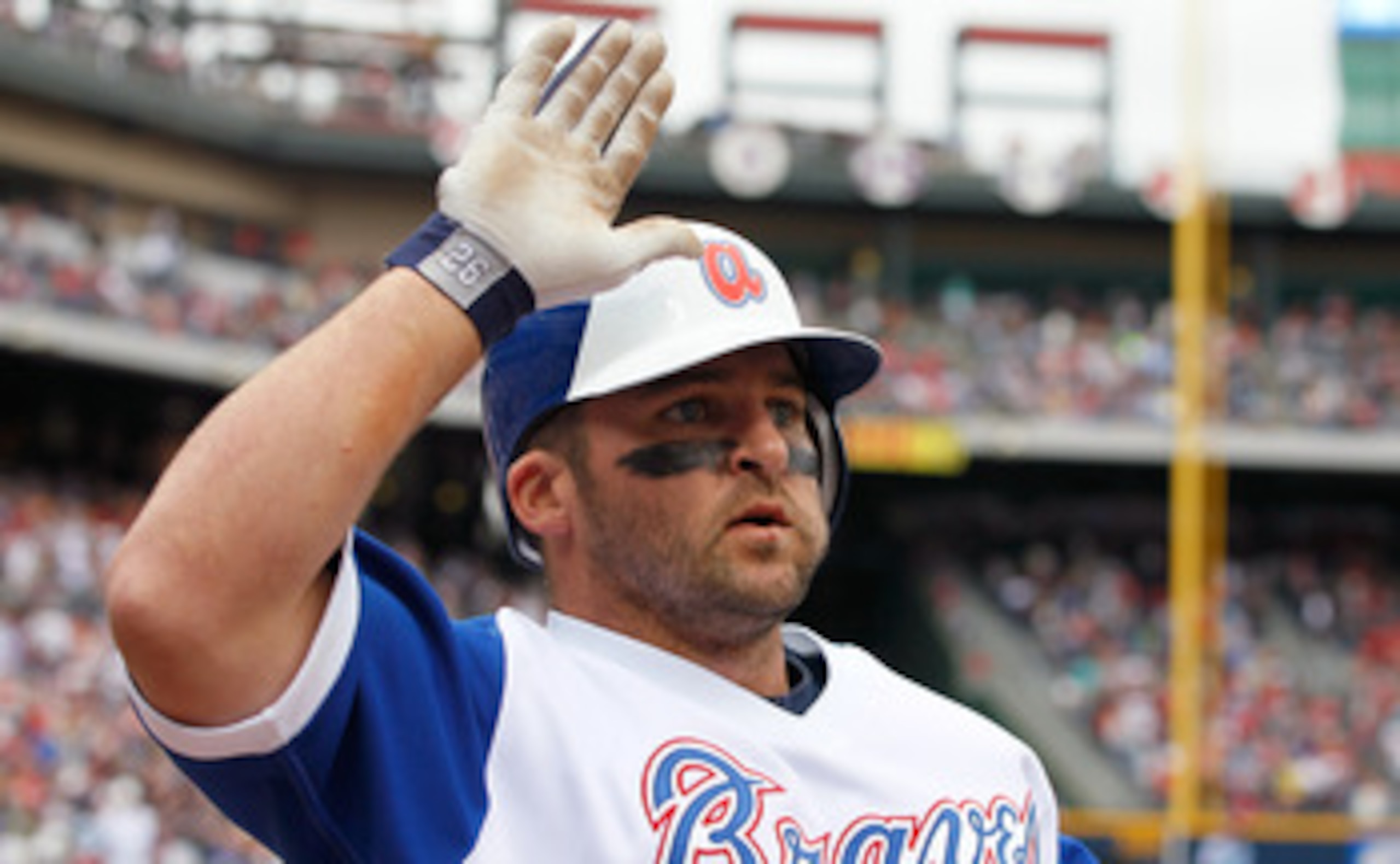 ATLANTA, GA - MAY 15:  Dan Uggla #26 of the Atlanta Braves against the Philadelphia Phillies at Turner Field on May 15, 2011 in Atlanta, Georgia.  (Photo by Kevin C. Cox/Getty Images)