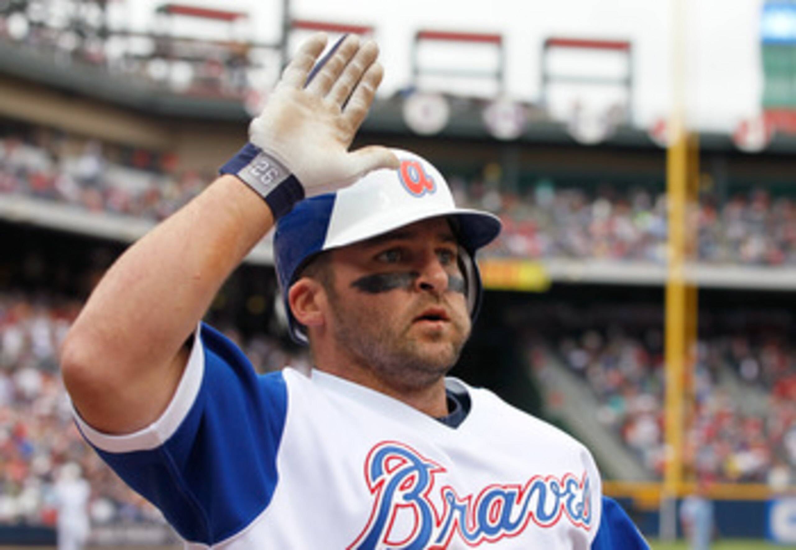 ATLANTA, GA - MAY 15:  Dan Uggla #26 of the Atlanta Braves against the Philadelphia Phillies at Turner Field on May 15, 2011 in Atlanta, Georgia.  (Photo by Kevin C. Cox/Getty Images)