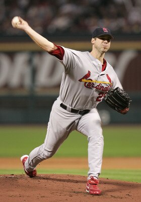 HOUSTON - OCTOBER 17:  Starting pitcher Chris Carpenter #29 of the St. Louis Cardinals throws a pitch against the Houston Astros during the first inning of Game Five of the National League Championship Series at Minute Maid Park on October 17, 2005 in Hou