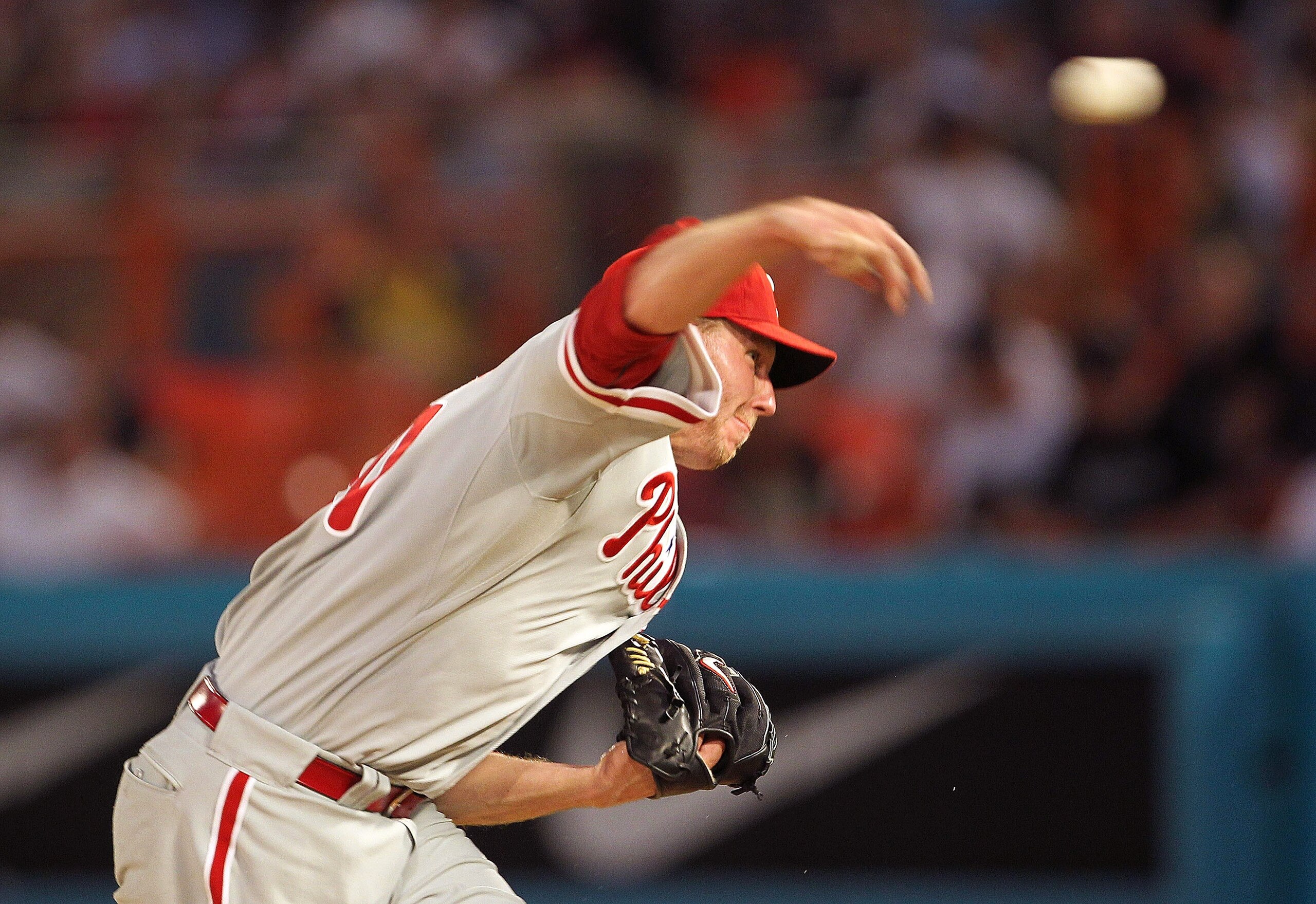MIAMI GARDENS, FL - MAY 10:  Roy Halladay #34 of the Philadelphia Phillies pitches during a game against the Florida Marlins at Sun Life Stadium on May 10, 2011 in Miami Gardens, Florida.  (Photo by Mike Ehrmann/Getty Images)