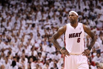 MIAMI, FL - MAY 22:  LeBron James #6 of the Miami Heat looks on against the Chicago Bulls in Game Three of the Eastern Conference Finals during the 2011 NBA Playoffs on May 22, 2011 at American Airlines Arena in Miami, Florida.  NOTE TO USER: User express