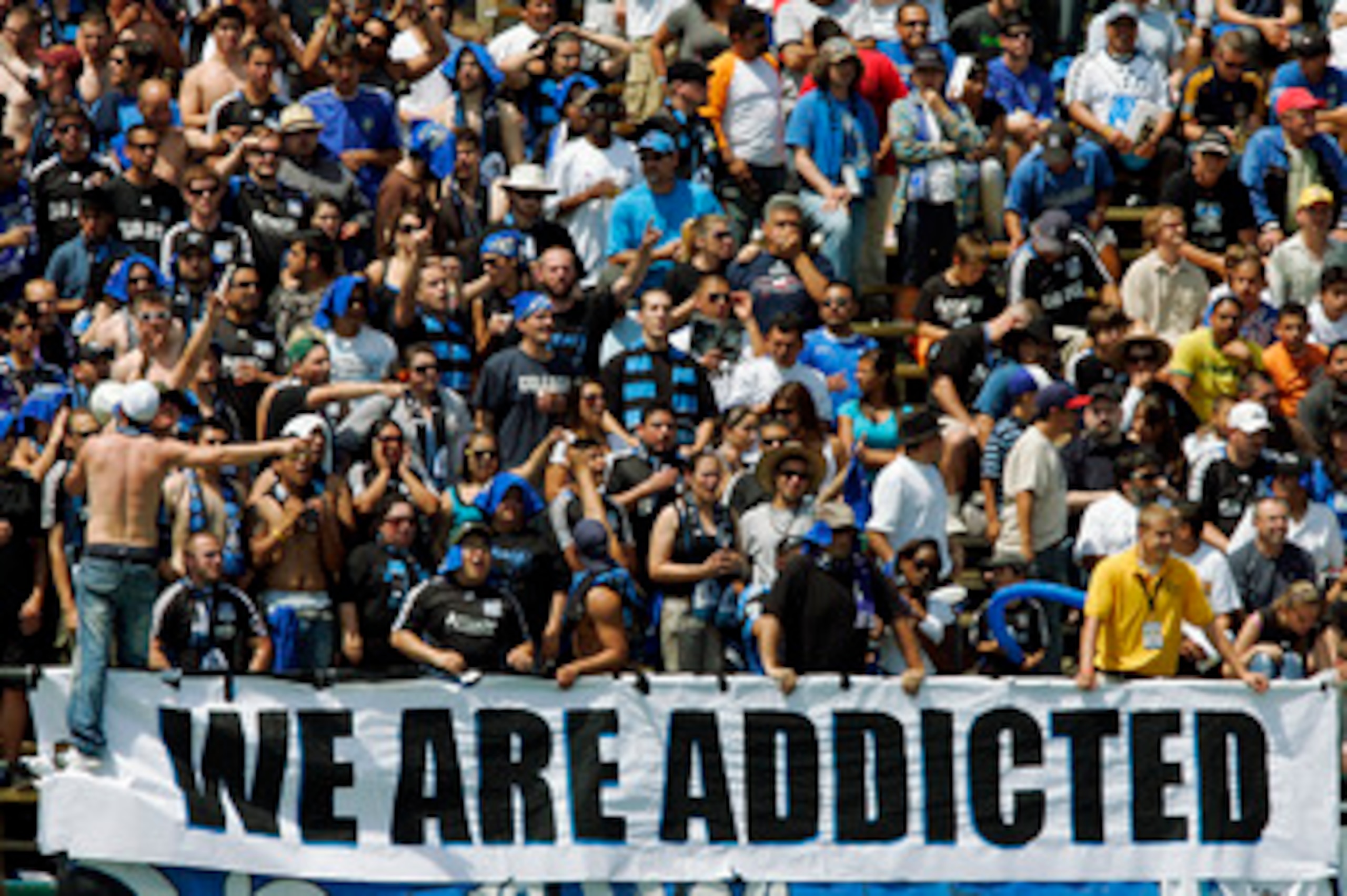 SANTA CLARA, CA - AUGUST 21:  San Jose Earthquakes fans cheer against the Los Angeles Galaxy on August 21, 2010 at Buck Shaw Stadium in Santa Clara, California.  The Earthquakes won 1-0. (Photo by Brian Bahr/Getty Images)