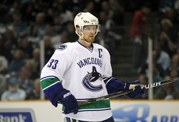 SAN JOSE, CA - MAY 22:  Henrik Sedin #33 of the Vancouver Canucks looks on during Game Four of the Western Conference Finals against the San Jose Sharks during the 2011 Stanley Cup Playoffs at HP Pavilion on May 22, 2011 in San Jose, California. The Canuc