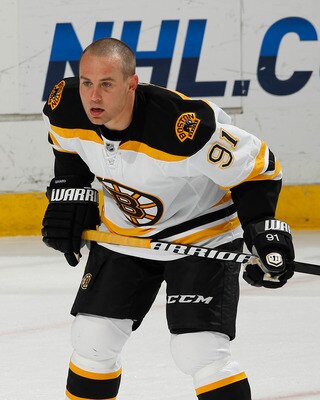 SUNRISE, FL - DECEMBER 27: Marc Savard #91 of the Boston Bruins warms up prior to the game against the Florida Panthers on December 27, 2010 at the BankAtlantic Center in Sunrise, Florida. The Bruins defeated the Panthers 3-2 in a shoot-out. (Photo by Joe