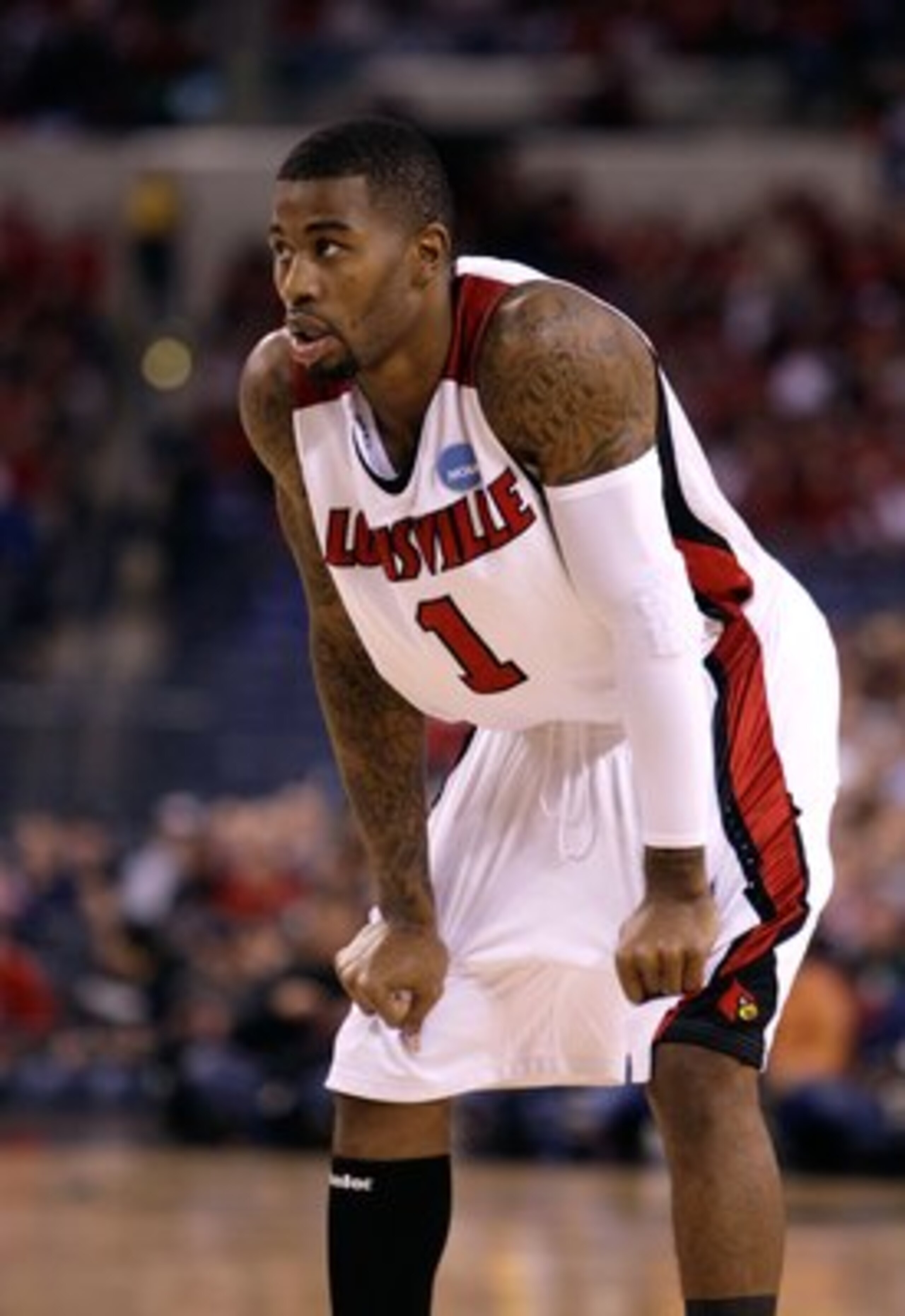 INDIANAPOLIS - MARCH 29: Terrence Williams #1 of the Louisville Cardinals looks on against the Michigan State Spartans during the fourth round of the NCAA Division I Men's Basketball Tournament at the Lucas Oil Stadium on March 29, 2009 in Indianapolis, INDIANAPOLIS - MARCH 29: Terrence Williams #1 of the Louisville Cardinals looks on against the Michigan State Spartans during the fourth round of the NCAA Division I Men's Basketball Tournament at the Lucas Oil Stadium on March 29, 2009 in Indianapolis,