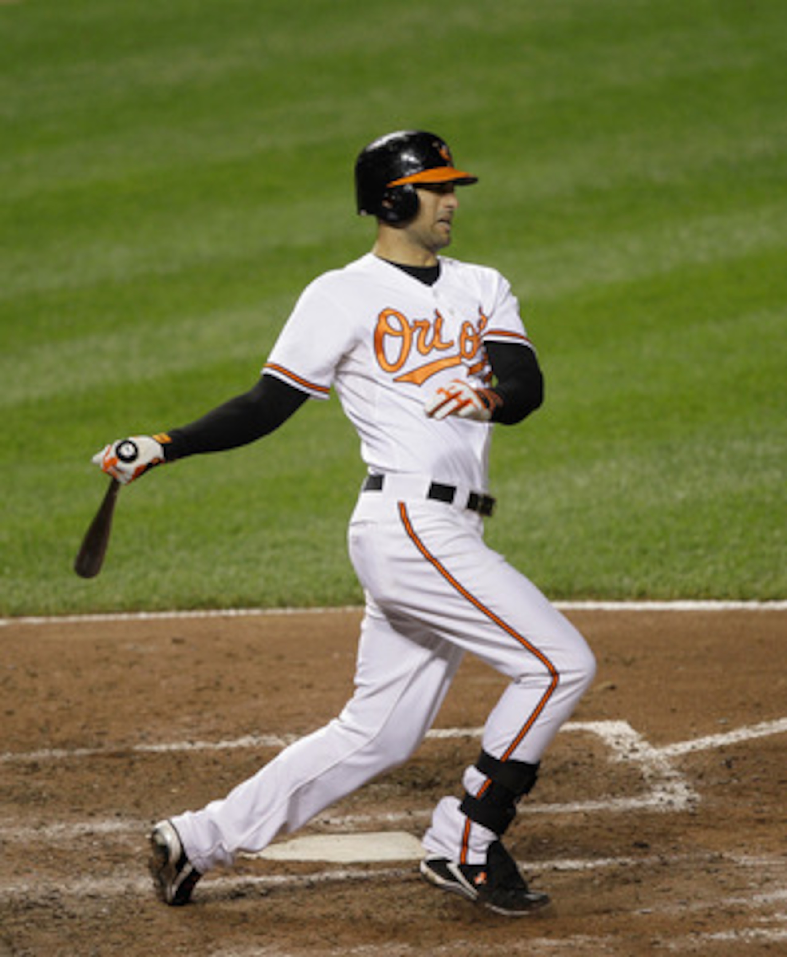 BALTIMORE, MD - MAY 25: Nick Markakis #21 of the Baltimore Orioles at the plate against the Kansas City Royals at Oriole Park at Camden Yards on May 25, 2011 in Baltimore, Maryland. (Photo by Rob Carr/Getty Images) BALTIMORE, MD - MAY 25: Nick Markakis #21 of the Baltimore Orioles at the plate against the Kansas City Royals at Oriole Park at Camden Yards on May 25, 2011 in Baltimore, Maryland. (Photo by Rob Carr/Getty Images)