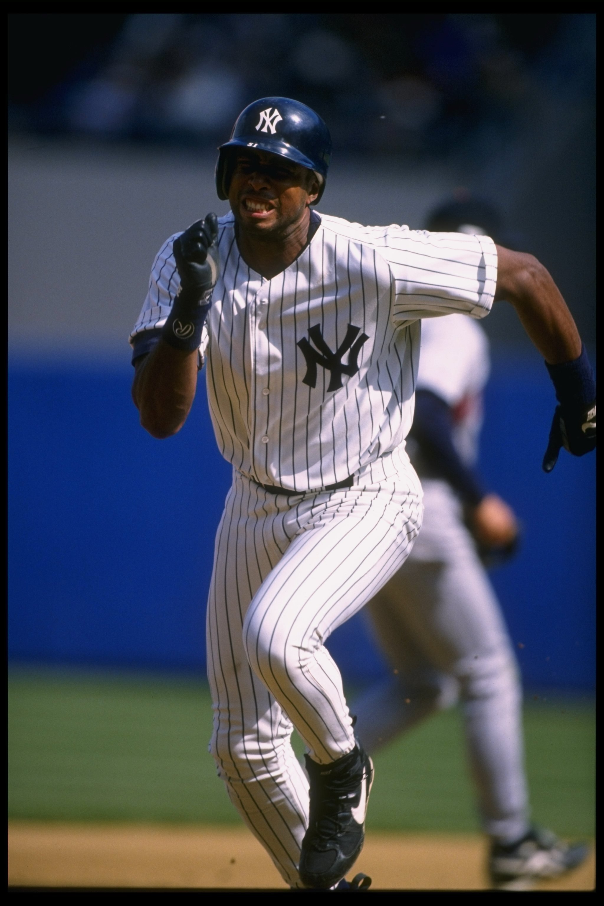 28 Apr 1996:  Centerfielder Bernie Williams of the New York Yankees runs the bases during a game against the Minnesota Twins at Yankee Stadium in New York, New York.  The Yankees won the game, 6-3. Mandatory Credit: Al Bello/Allsport