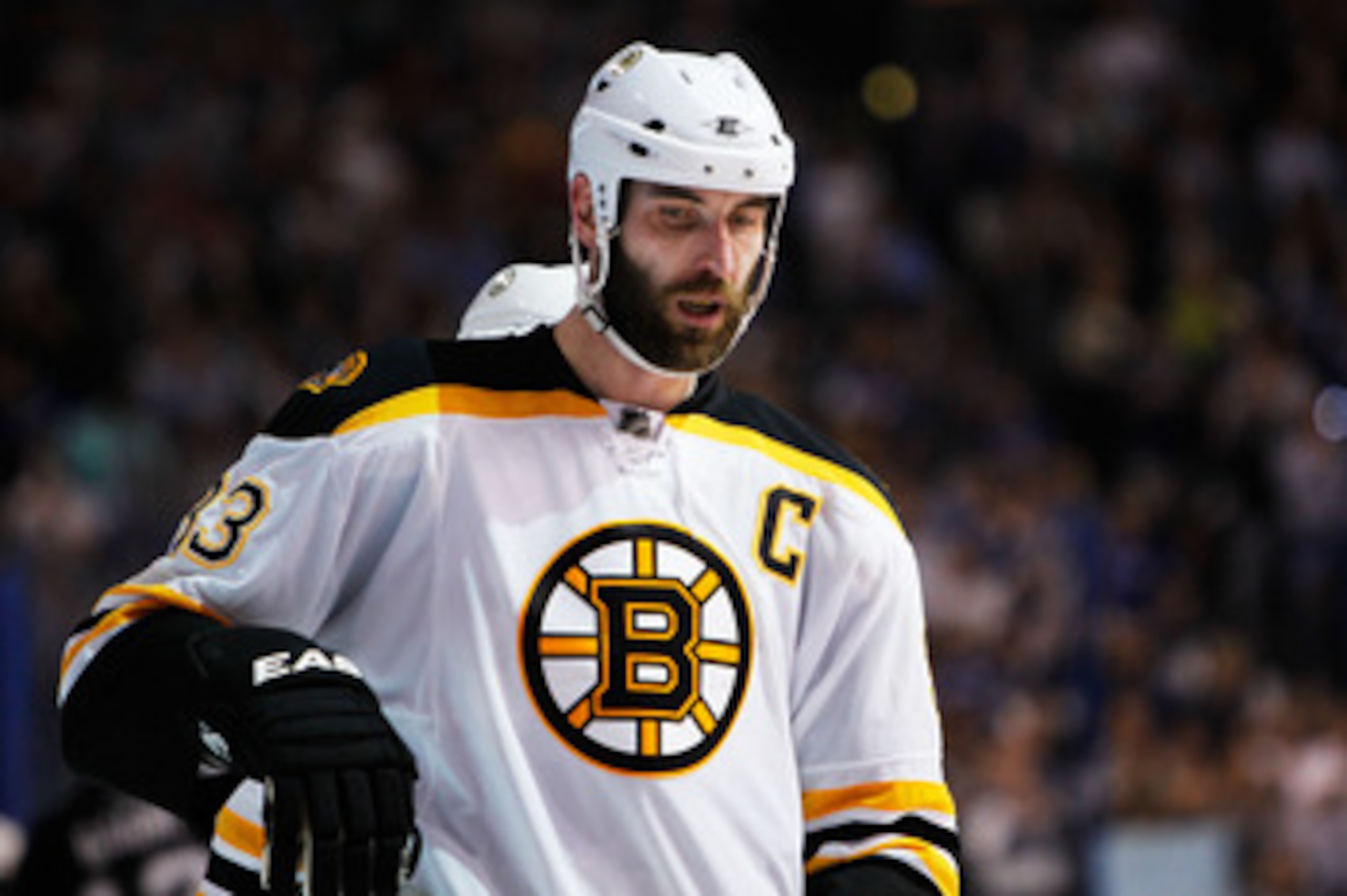 TAMPA, FL - MAY 25:  Zdeno Chara #33 of the Boston Bruins reacts in the final moments of their 4 to 5 loss to the Tampa Bay Lightning in Game Six of the Eastern Conference Finals during the 2011 NHL Stanley Cup Playoffs at St Pete Times Forum on May 25, 2