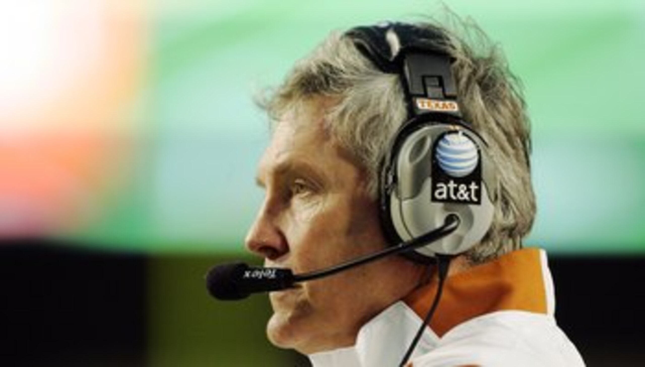 AUSTIN, TX - OCTOBER 10:  Head coach Mack Brown of the Texas Longhorns calls in a play against the Colorado Buffaloes on October 10, 2009 at Darrell K Royal-Texas Memorial Stadium in Austin, Texas.  Texas won 38-14.  (Photo by Brian Bahr/Getty Images)