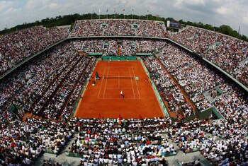 PARIS - JUNE 06:  A general vire of Philippe Chatrier court during the men's singles final match between Robin Soderling of Sweden and Rafael Nadal of Spain on day fifteen of the French Open at Roland Garros on June 6, 2010 in Paris, France.  (Photo by Cl
