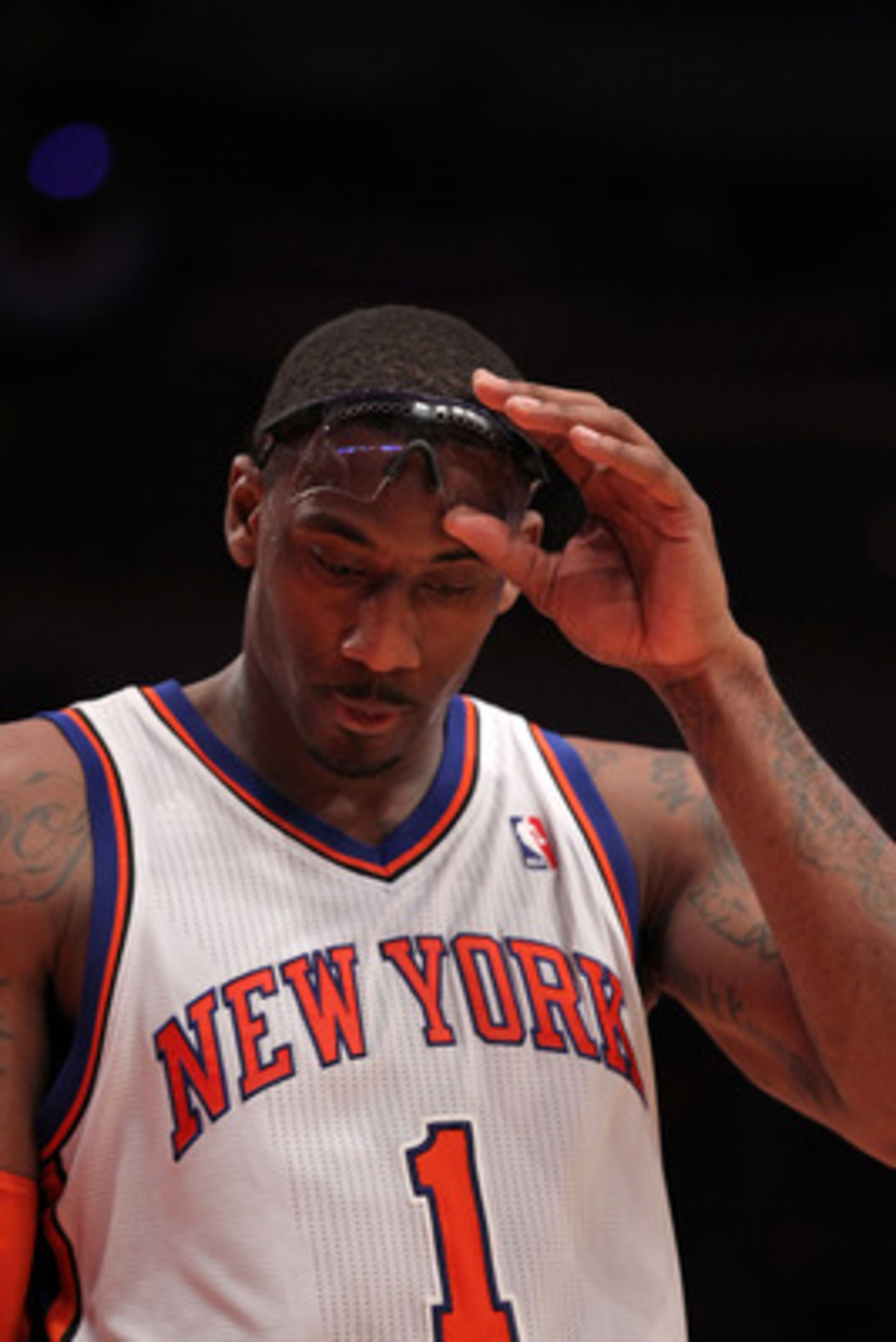 NEW YORK, NY - APRIL 24: Amar'e Stoudemire #1 of the New York Knicks looks on against the Boston Celtics in Game Four of the Eastern Conference Quarterfinals during the 2011 NBA Playoffs on April 24, 2011 at Madison Square Garden in New York City. NOTE T NEW YORK, NY - APRIL 24: Amar'e Stoudemire #1 of the New York Knicks looks on against the Boston Celtics in Game Four of the Eastern Conference Quarterfinals during the 2011 NBA Playoffs on April 24, 2011 at Madison Square Garden in New York City. NOTE T