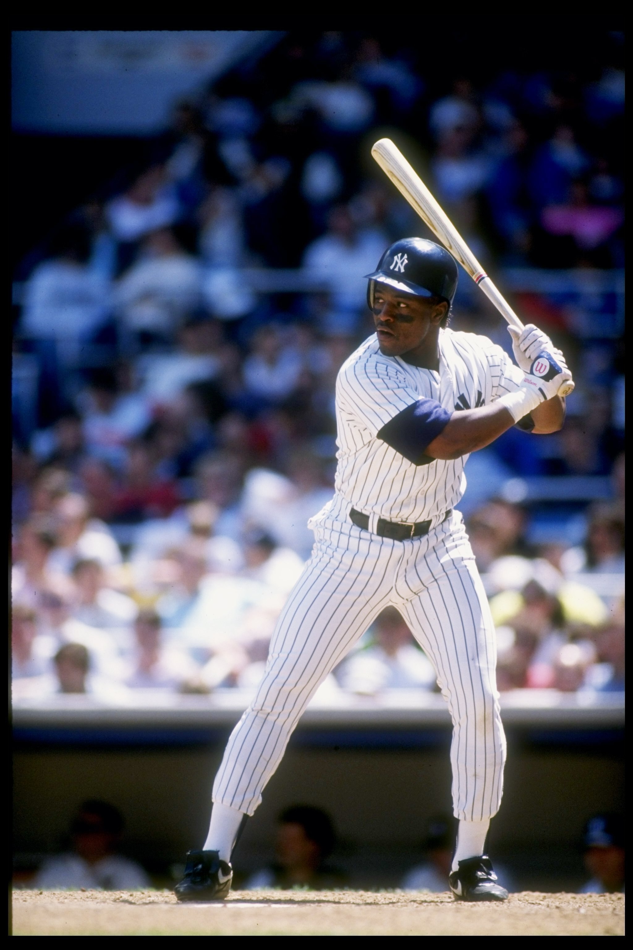 1990:  Mel Hall of the New York Yankees in action during a game at Yankee Stadium in Bronx, New York.  Mandatory Credit: Scott Halleran  /Allsport