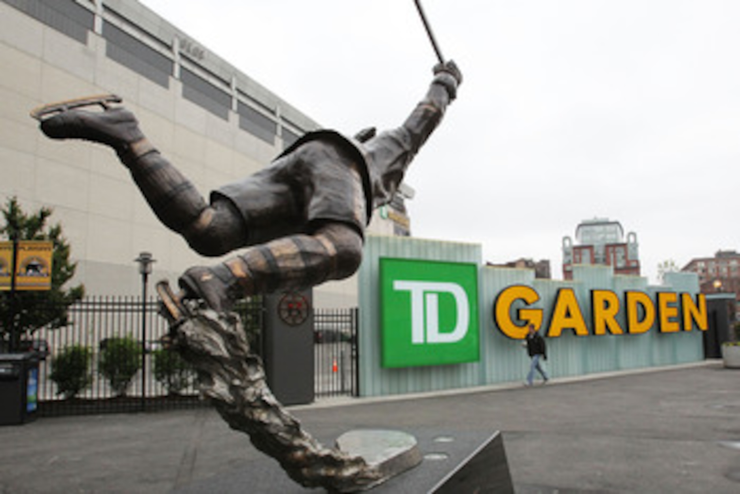 BOSTON, MA - MAY 23:  A sculpture of Bobby Orr stands in front of TD Garden prior to Game Five of the Eastern Conference Finals between the Tampa Bay Lightning and Boston Bruins during the 2011 NHL Stanley Cup Playoffs on May 23, 2011 in Boston, Massachus