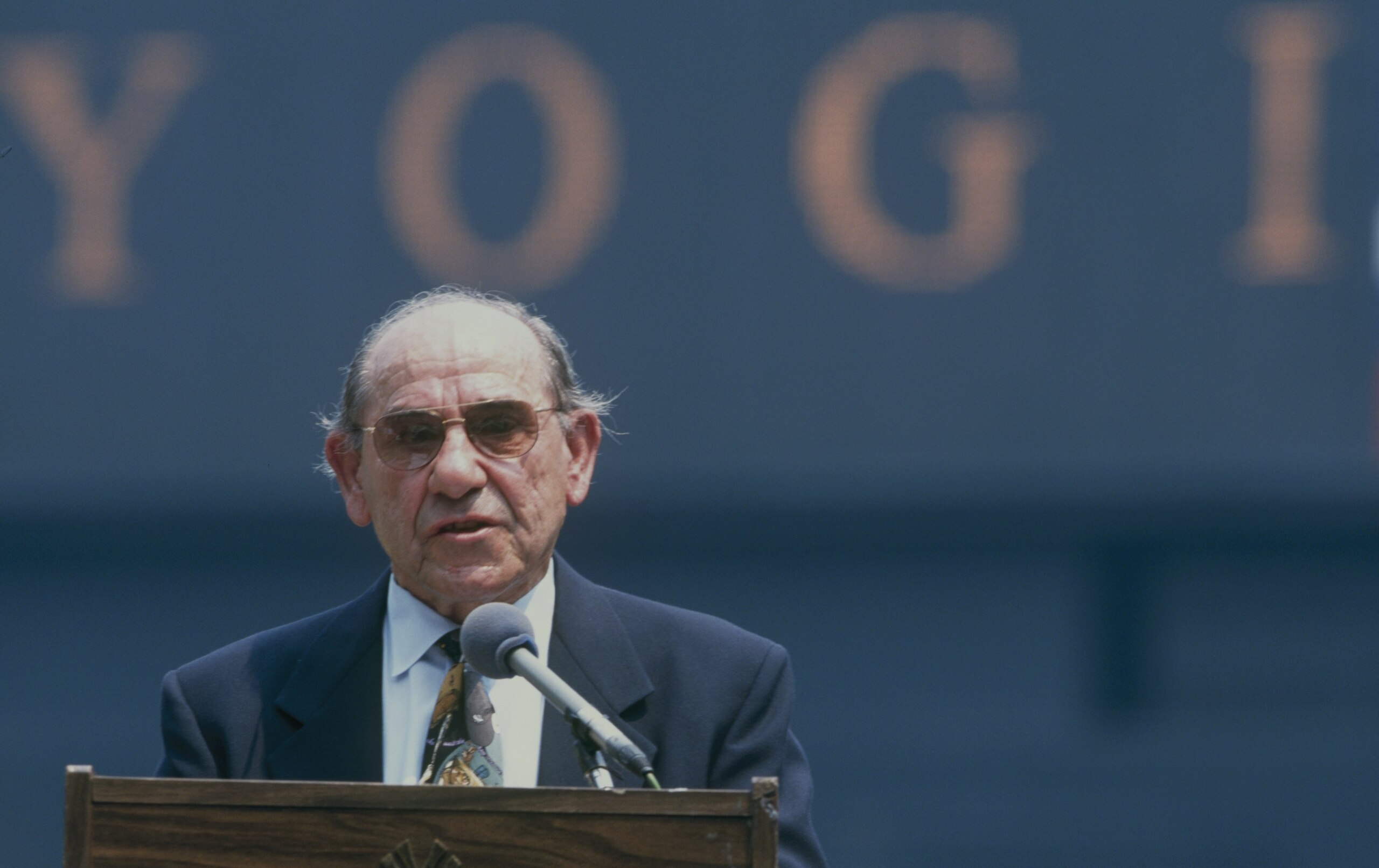 BRONX, NY - JULY 18:  Yogi Berra attends a pre-game ceremony in honor of 'Yogi Berra Day' during the MLB game between the Montreal Expos and the New York Yankees on July 18, 1999 at Yankee Stadium in the Bronx, New York. The Yankees defeated the Expos 6-0