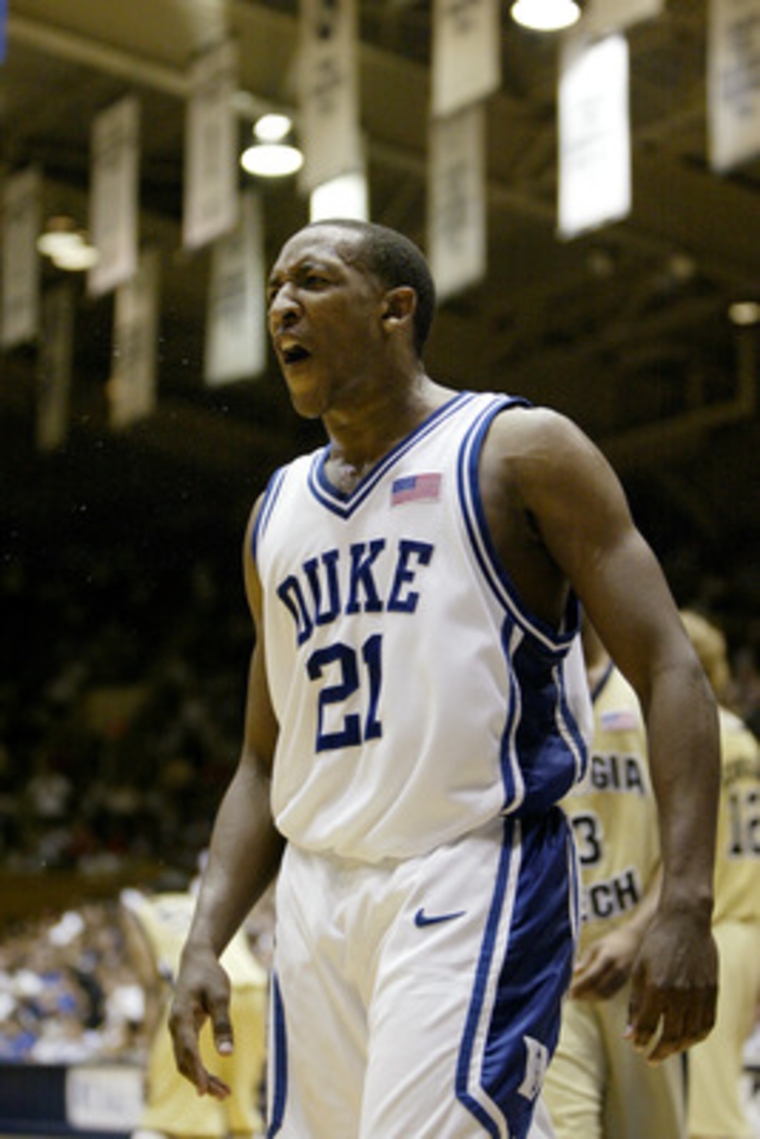 DURHAM, NC - MARCH 3: Chris Duhon #21 of the Duke Blue Devils yells during the game against the Georgia Tech Yellow Jackets on March 3, 2004 at Cameron Indoor Stadium in Durham, North Carolina. The Yellow Jackets won 76-68. (Photo by Streeter Lecka/Getty DURHAM, NC - MARCH 3: Chris Duhon #21 of the Duke Blue Devils yells during the game against the Georgia Tech Yellow Jackets on March 3, 2004 at Cameron Indoor Stadium in Durham, North Carolina. The Yellow Jackets won 76-68. (Photo by Streeter Lecka/Getty
