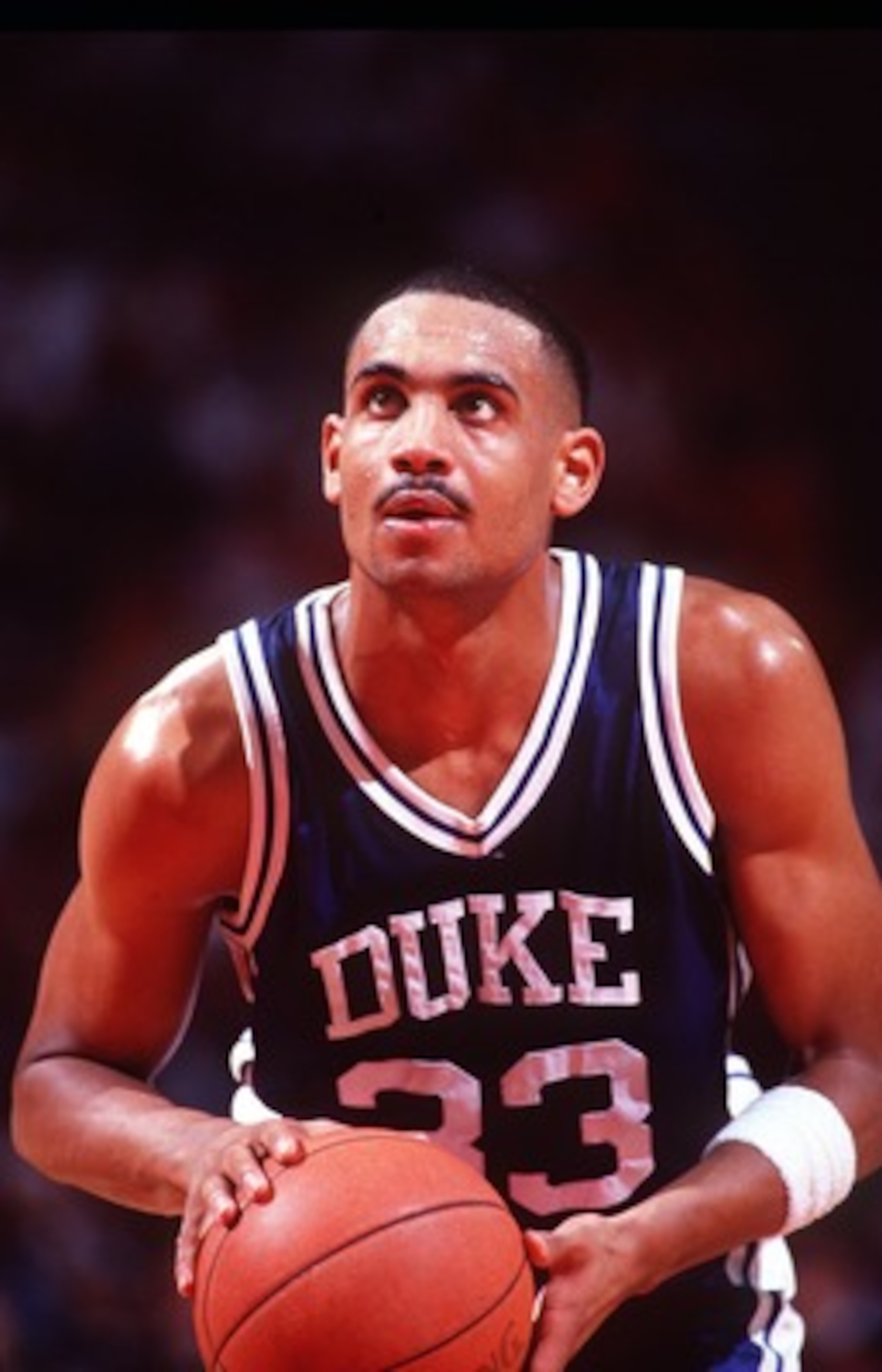 30 JAN 1993: DUKE FORWARD GRANT HILL CONCENTRATES AT THE FREE THROW LINE DURING THE BLUE DEVILS GAME AT THE MARYLAND TERRAPINS. Mandatory Credit: Doug Pensinger/ALLSPORT 30 JAN 1993: DUKE FORWARD GRANT HILL CONCENTRATES AT THE FREE THROW LINE DURING THE BLUE DEVILS GAME AT THE MARYLAND TERRAPINS. Mandatory Credit: Doug Pensinger/ALLSPORT