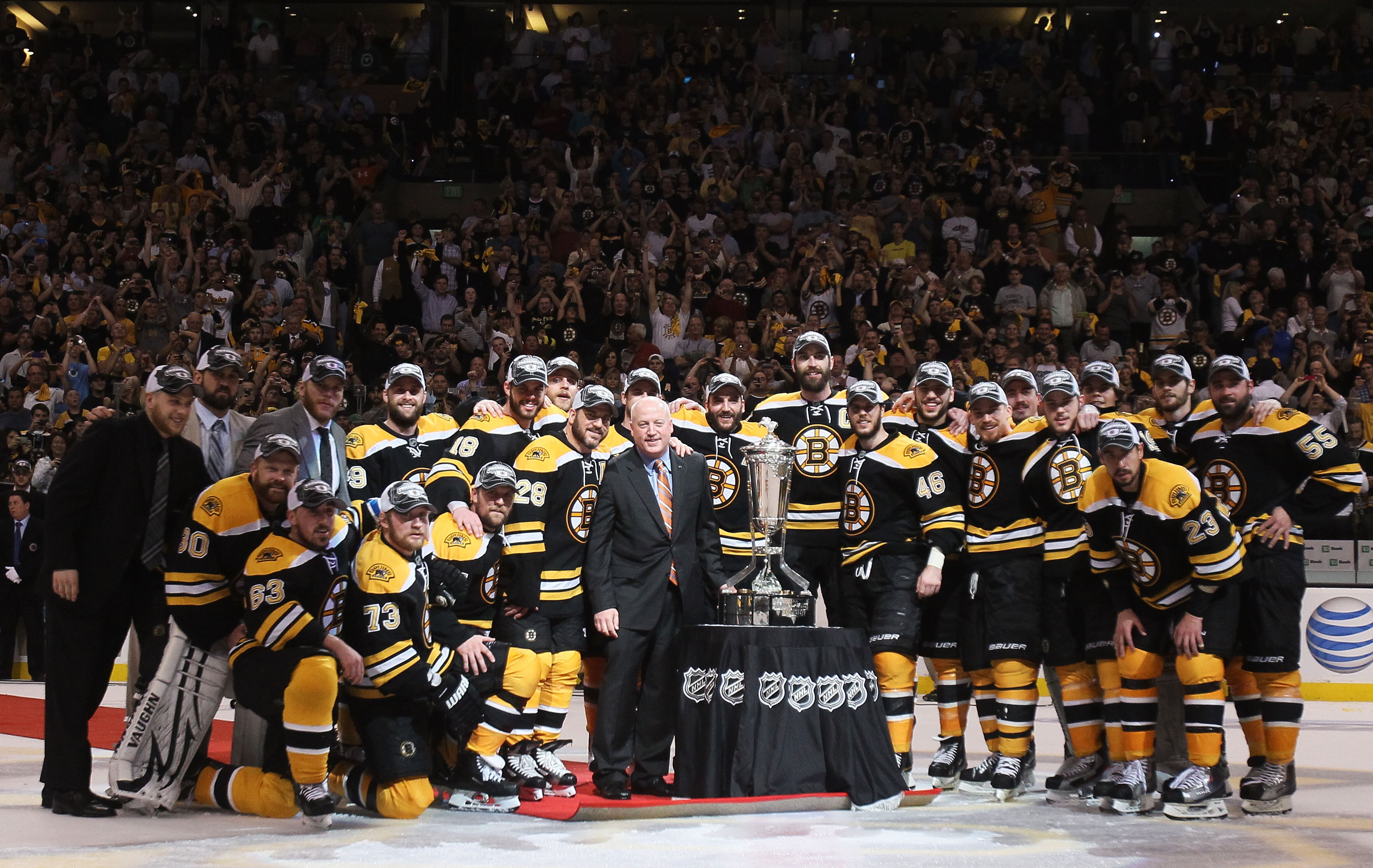 BOSTON, MA - MAY 27:  The Prince of Wales trophy is presented to the Boston Bruins by Deputy Commissioner Bill Daly after they defeated the Tampa Bay Lightning 1 to 0 in Game Seven of the Eastern Conference Finals during the 2011 NHL Stanley Cup Playoffs