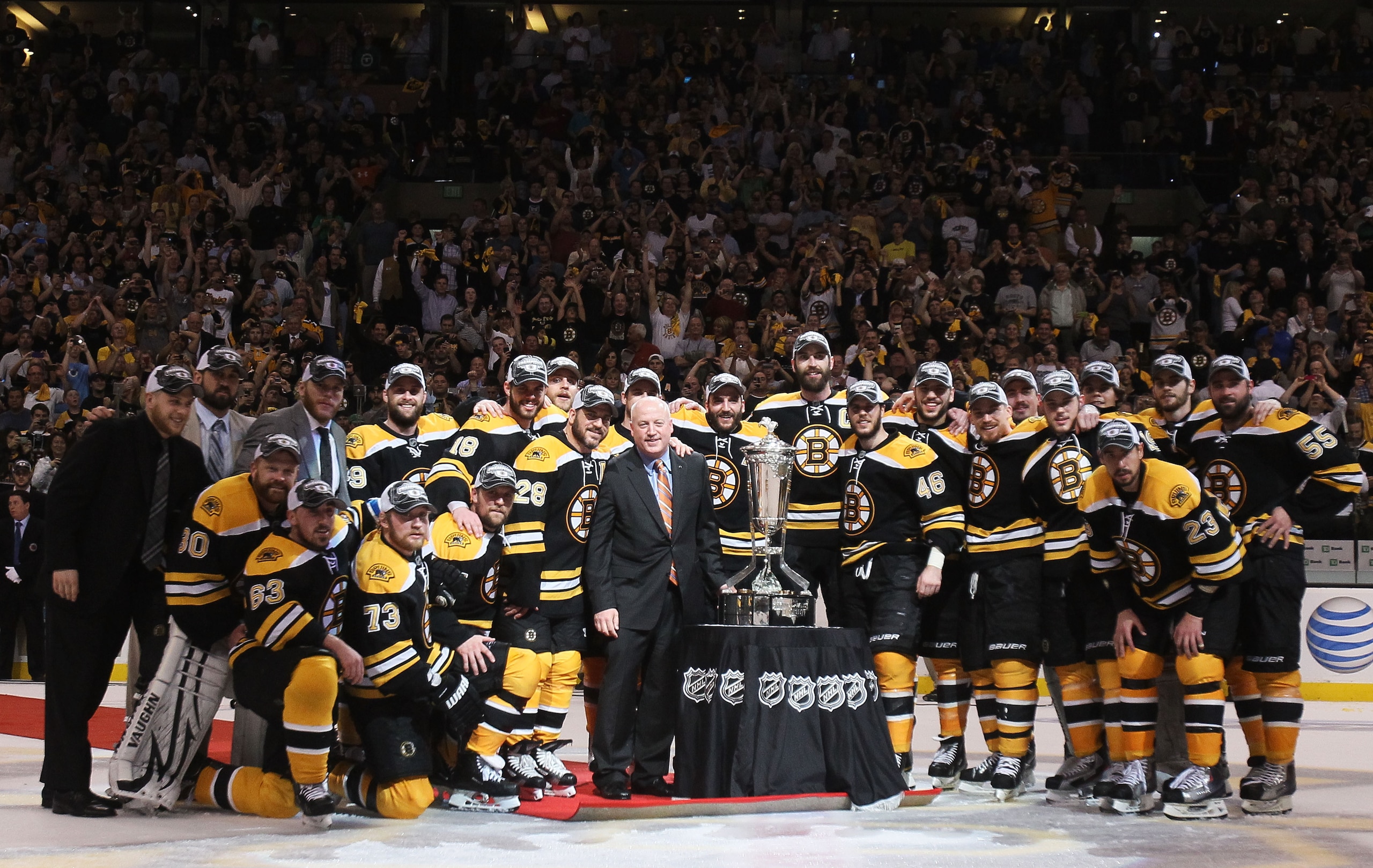 BOSTON, MA - MAY 27:  The Prince of Wales trophy is presented to the Boston Bruins by Deputy Commissioner Bill Daly after they defeated the Tampa Bay Lightning 1 to 0 in Game Seven of the Eastern Conference Finals during the 2011 NHL Stanley Cup Playoffs