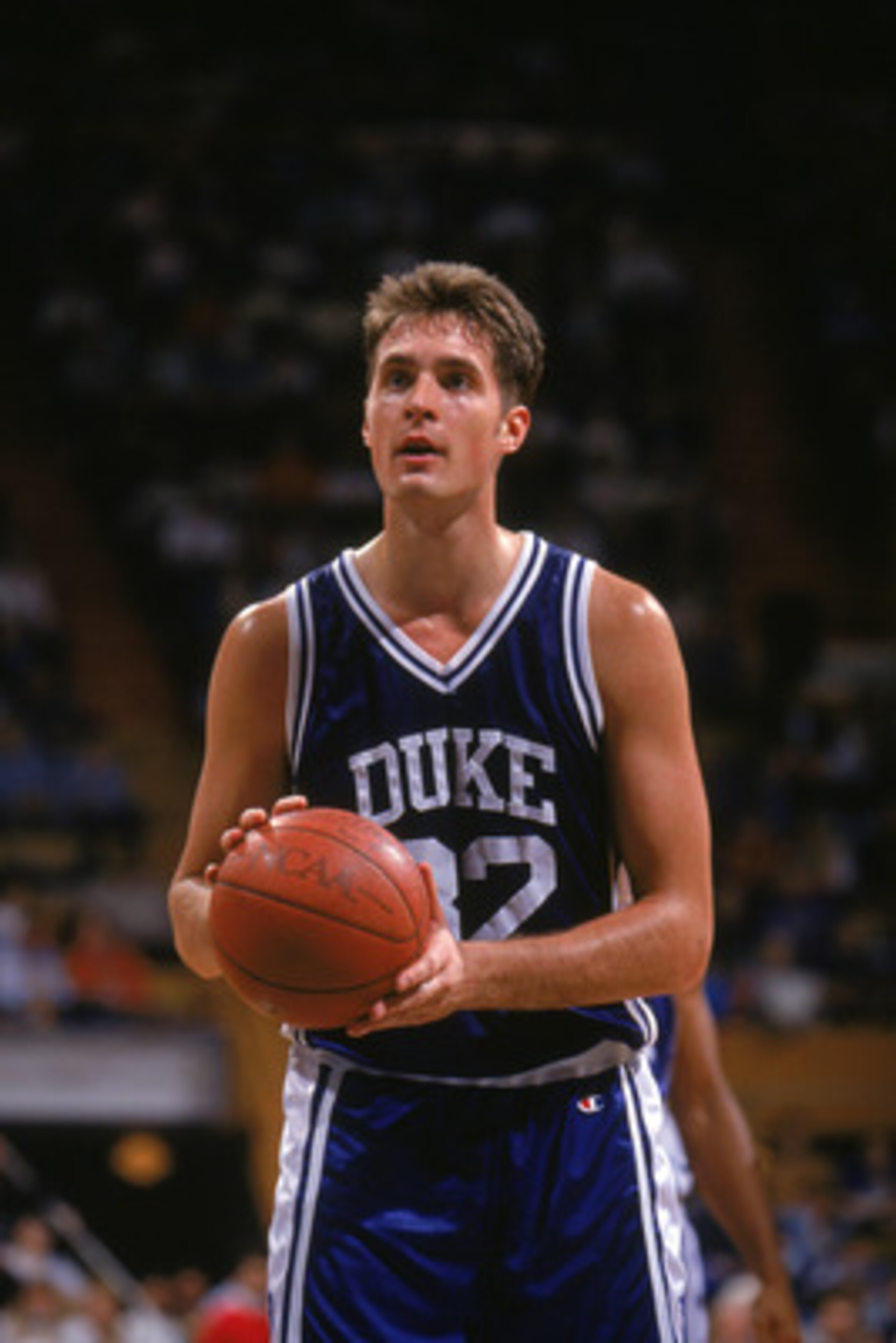 DECEMBER 7: Christian Laettner #32 of the Duke University Blue Devils prepares to shoot a free throw during a NCAA game against Canisius College in December 7, 1991. (Photo by Rick Stewart/Getty Images) DECEMBER 7: Christian Laettner #32 of the Duke University Blue Devils prepares to shoot a free throw during a NCAA game against Canisius College in December 7, 1991. (Photo by Rick Stewart/Getty Images)