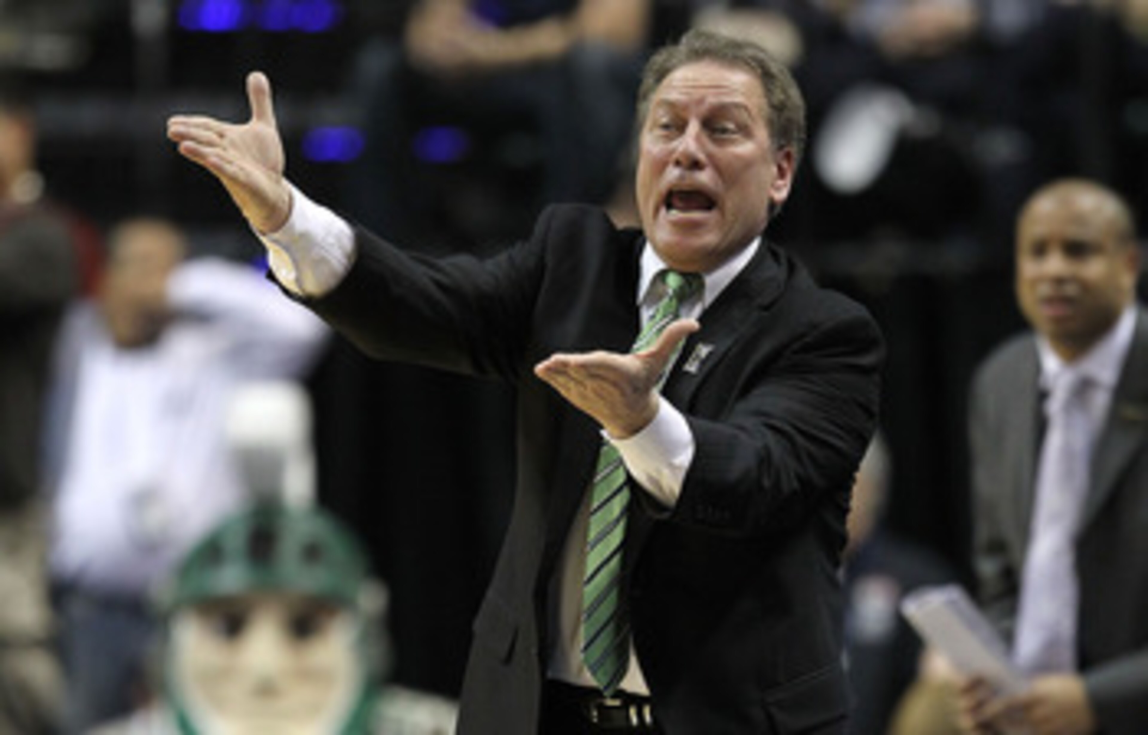 INDIANAPOLIS, IN - MARCH 11:  Head coach Tom Izzo of the Michigan State Spartans reacts against the Purdue Boilermakers during the quarterfinals of the 2011 Big Ten Men's Basketball Tournament at Conseco Fieldhouse on March 11, 2011 in Indianapolis, India