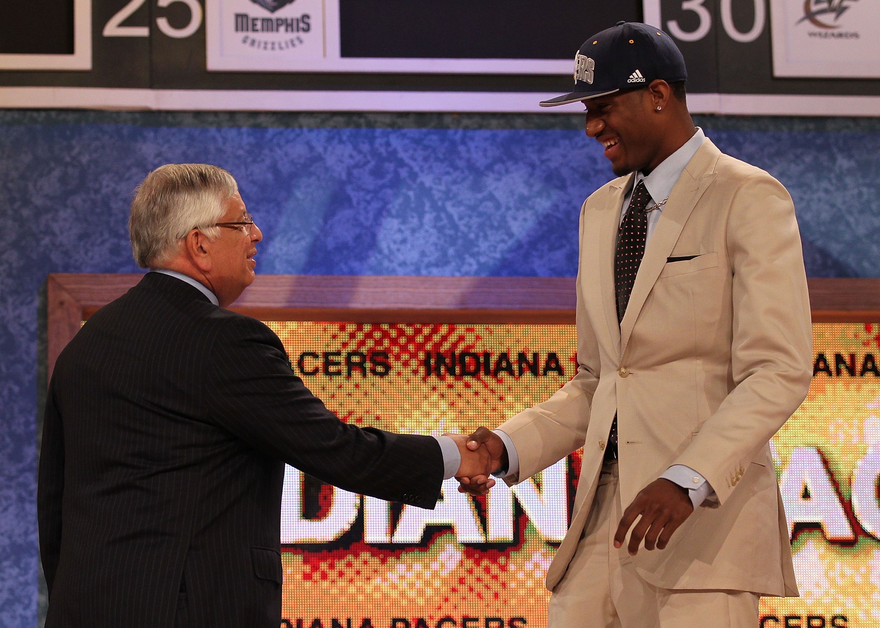 NEW YORK - JUNE 24:  Paul George stands with NBA Commisioner David Stern after being drafted tenth by  The Indiana Pacers at Madison Square Garden on June 24, 2010 in New York, New York.  (Photo by Al Bello/Getty Images)
