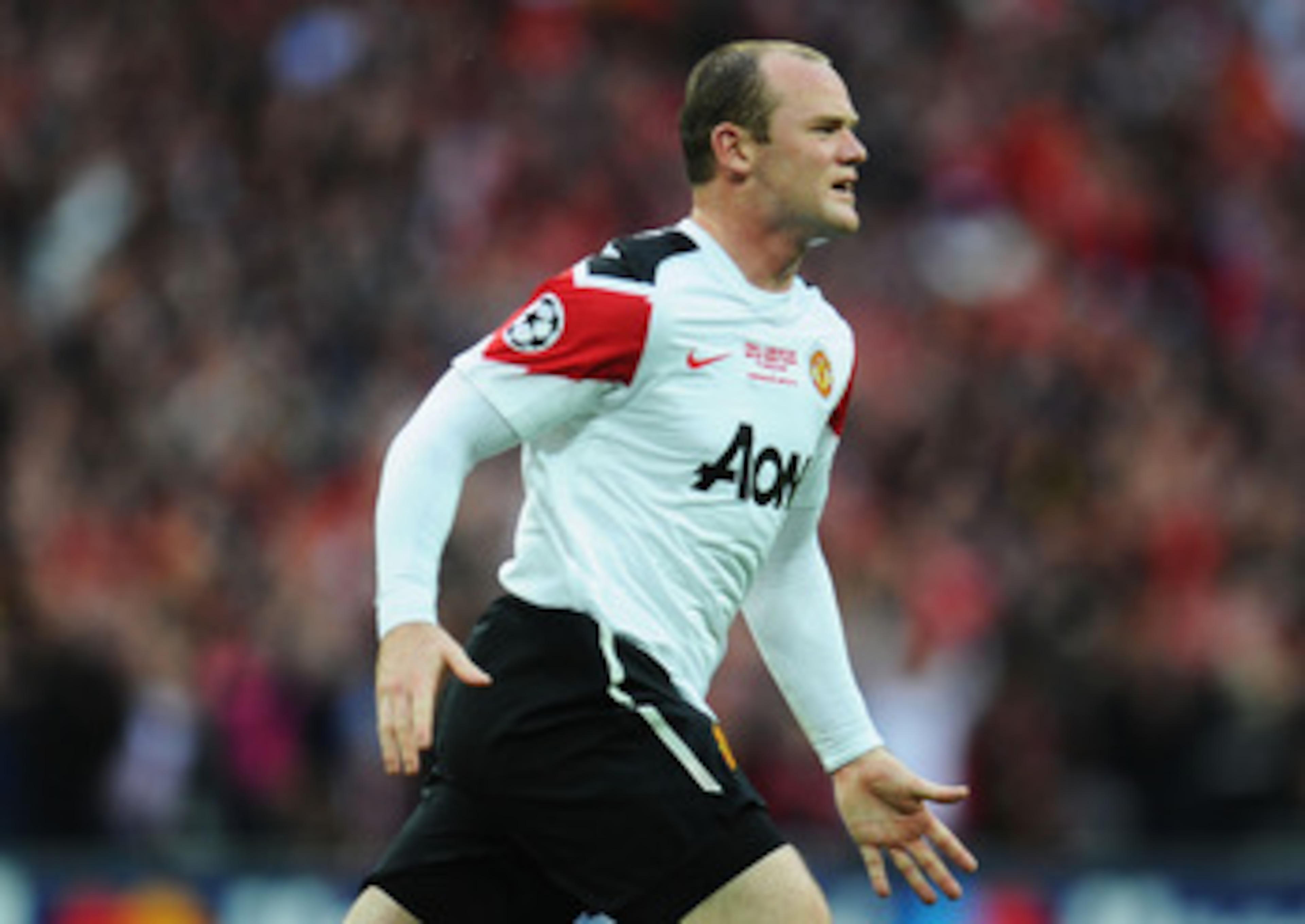 LONDON, ENGLAND - MAY 28: Wayne Rooney of Manchester United celebrates scoring the equalising goal during the UEFA Champions League final between FC Barcelona and Manchester United FC at Wembley Stadium on May 28, 2011 in London, England. (Photo by Cliv LONDON, ENGLAND - MAY 28: Wayne Rooney of Manchester United celebrates scoring the equalising goal during the UEFA Champions League final between FC Barcelona and Manchester United FC at Wembley Stadium on May 28, 2011 in London, England. (Photo by Cliv