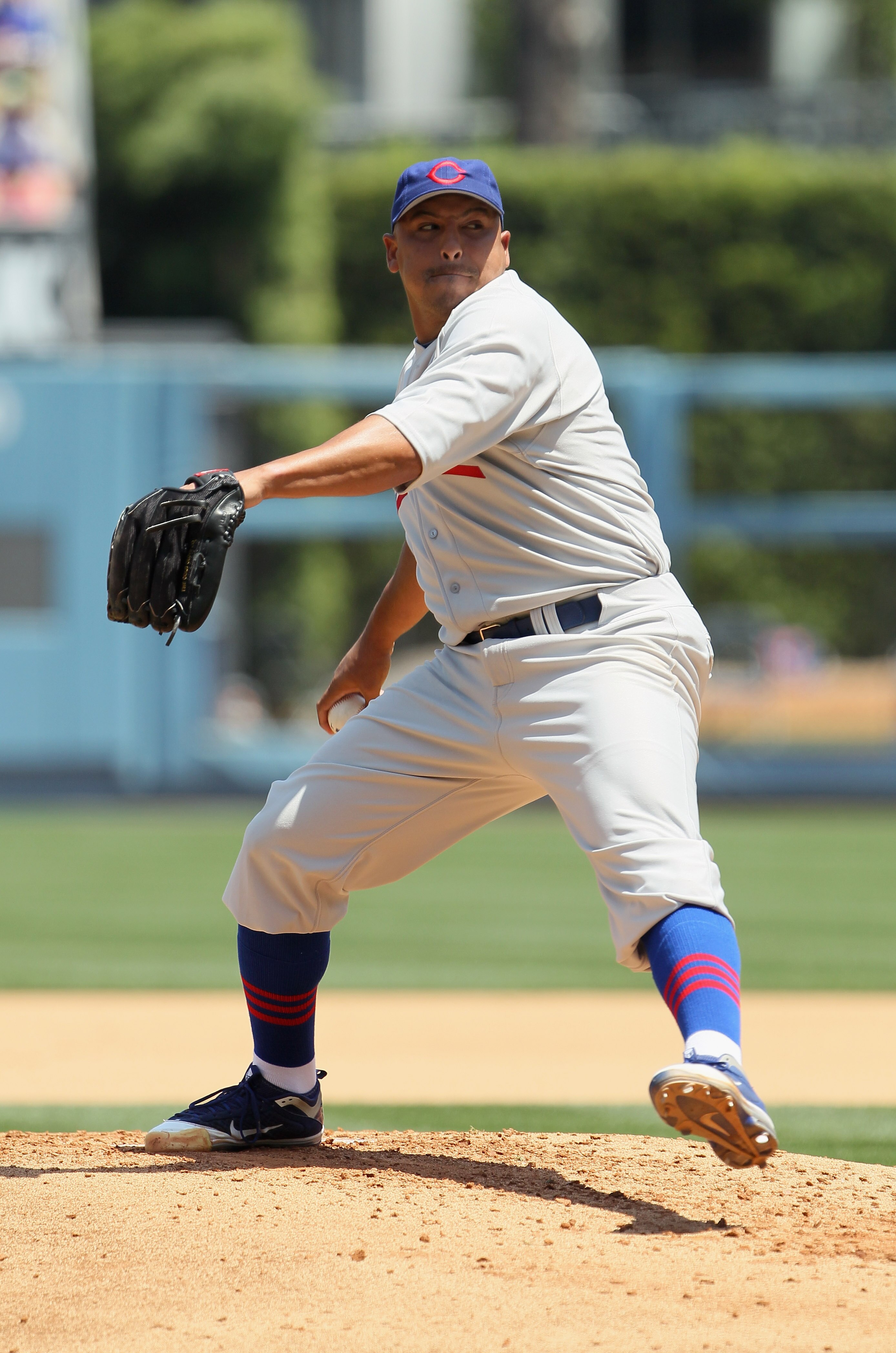 LOS ANGELES, CA - MAY 04:  Carlos Zambrano #38 of the Chicago Cubs pitches against the Los Angeles Dodgers at Dodger Stadium on May 4, 2011 in Los Angeles, California.  (Photo by Jeff Gross/Getty Images)