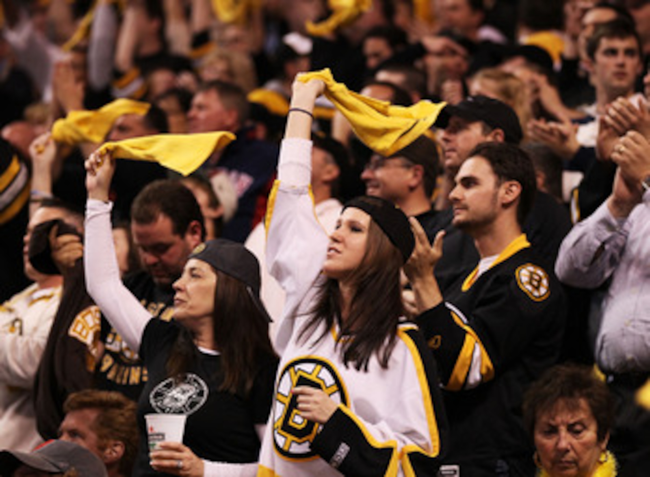 BOSTON, MA - MAY 23:  Boston Bruins fans cheer during their game against the Tampa Bay Lightning in Game Five of the Eastern Conference Finals during the 2011 NHL Stanley Cup Playoffs at TD Garden on May 23, 2011 in Boston, Massachusetts.  (Photo by Elsa/