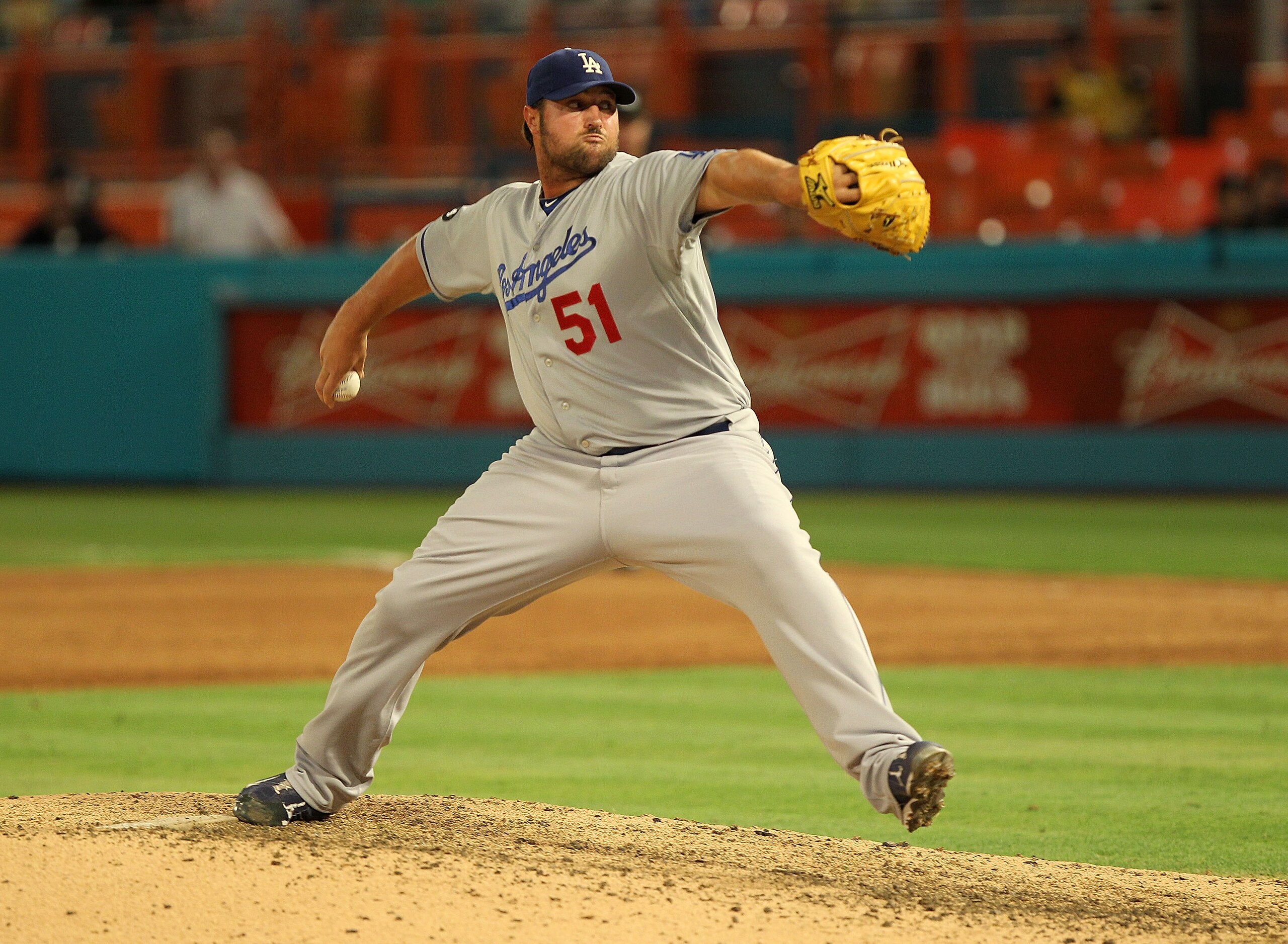 MIAMI GARDENS, FL - APRIL 25:  Jonathan Broxton #51 of the Los Angeles Dodgers pitches during a game against the Florida Marlins at Sun Life Stadium on April 25, 2011 in Miami Gardens, Florida.  (Photo by Mike Ehrmann/Getty Images)