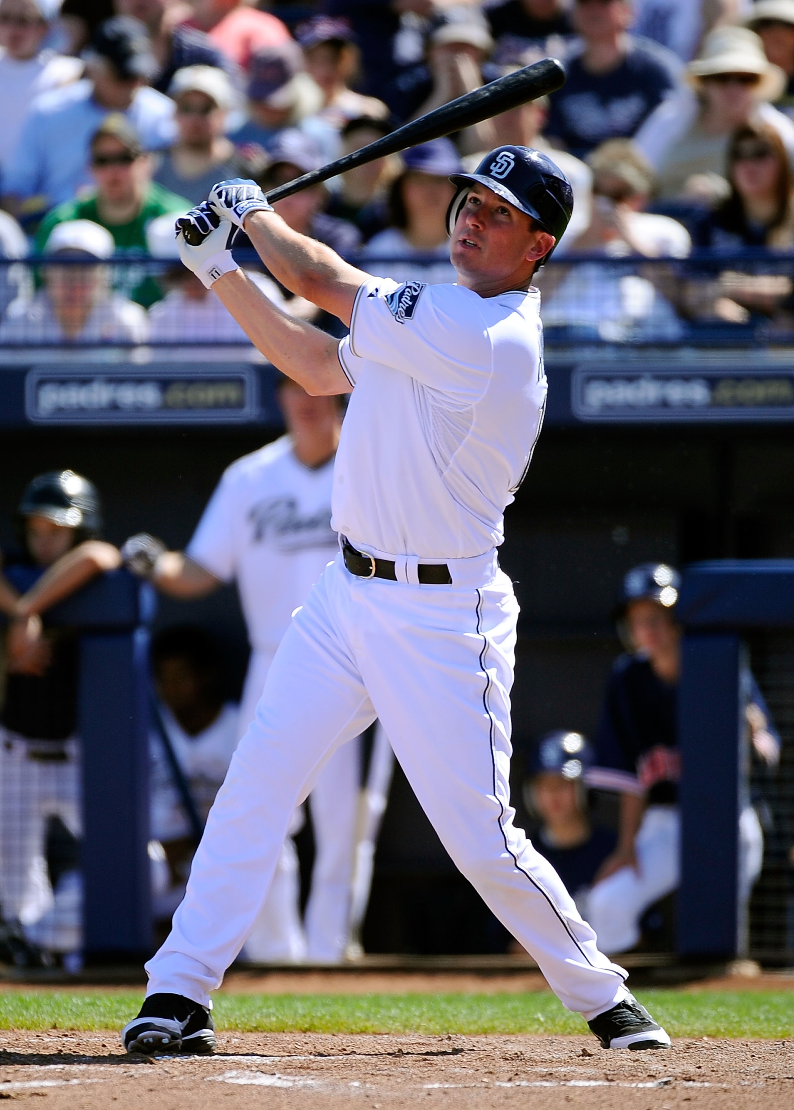 PEORIA, AZ - MARCH 13:  Brad Hawpe #11 of the San Diego Padres plays against the Cleveland Indians during the spring training baseball game at Peoria Stadium on March 13, 2011 in Peoria, Arizona.  (Photo by Kevork Djansezian/Getty Images)