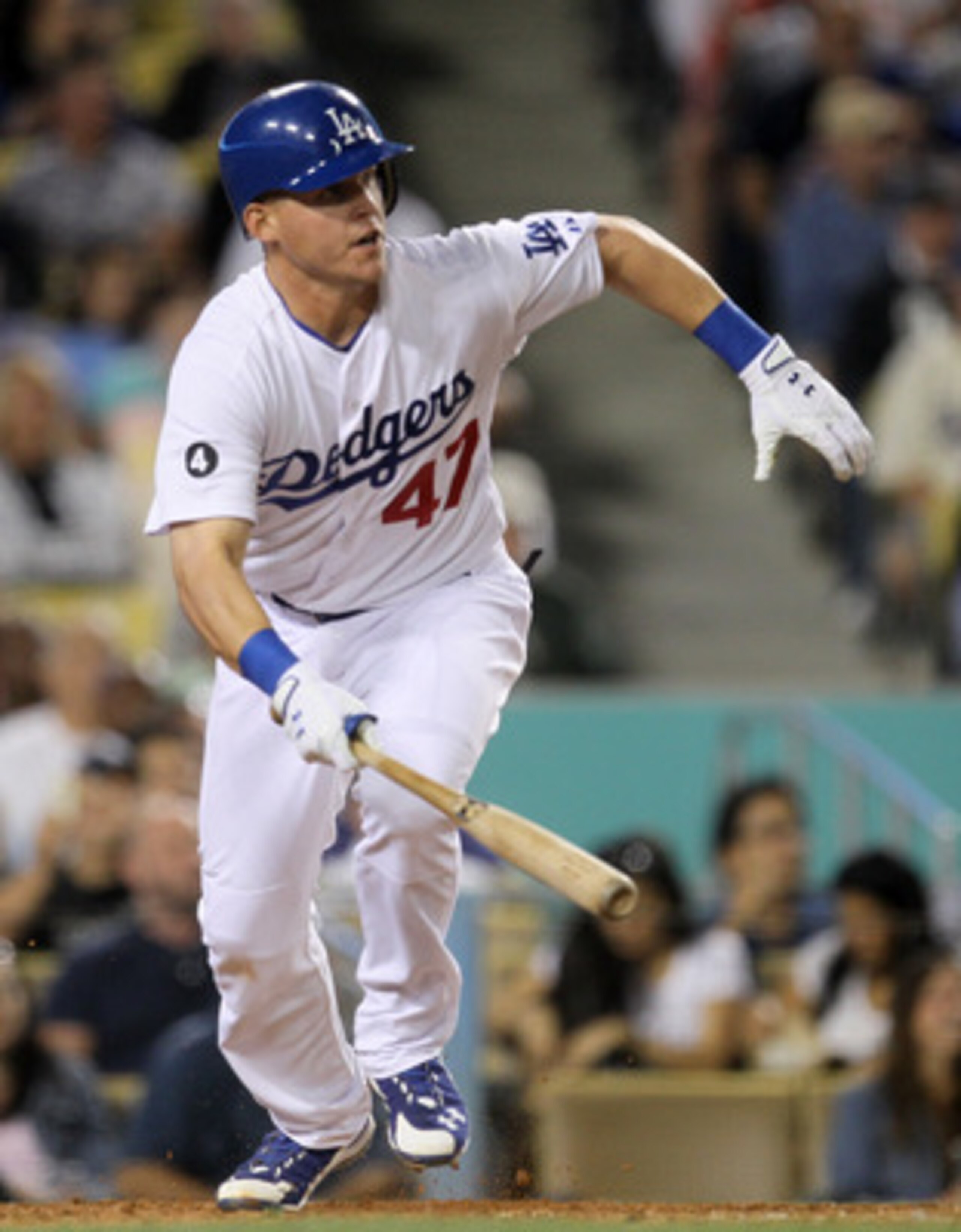 LOS ANGELES, CA - MAY 02: Jerry Sands #47 of the Los Angeles Dodgers hits a two RBI double in the fifth inning against the Chicago Cubs on May 2, 2011 at Dodger Stadium in Los Angeles, California. (Photo by Stephen Dunn/Getty Images) LOS ANGELES, CA - MAY 02: Jerry Sands #47 of the Los Angeles Dodgers hits a two RBI double in the fifth inning against the Chicago Cubs on May 2, 2011 at Dodger Stadium in Los Angeles, California. (Photo by Stephen Dunn/Getty Images)