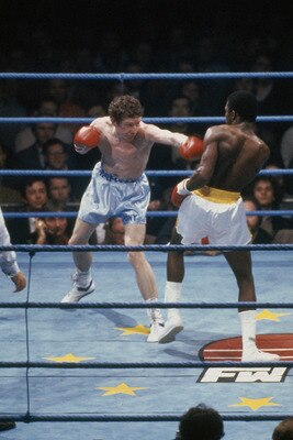 British boxer Terry Marsh during his fight with American boxer Joe Manley in Basildon, Essex, 4th March 1987. Marsh won the fight and became the IBF World Light-Welterweight champion. (Photo by Simon Bruty/Getty Images)