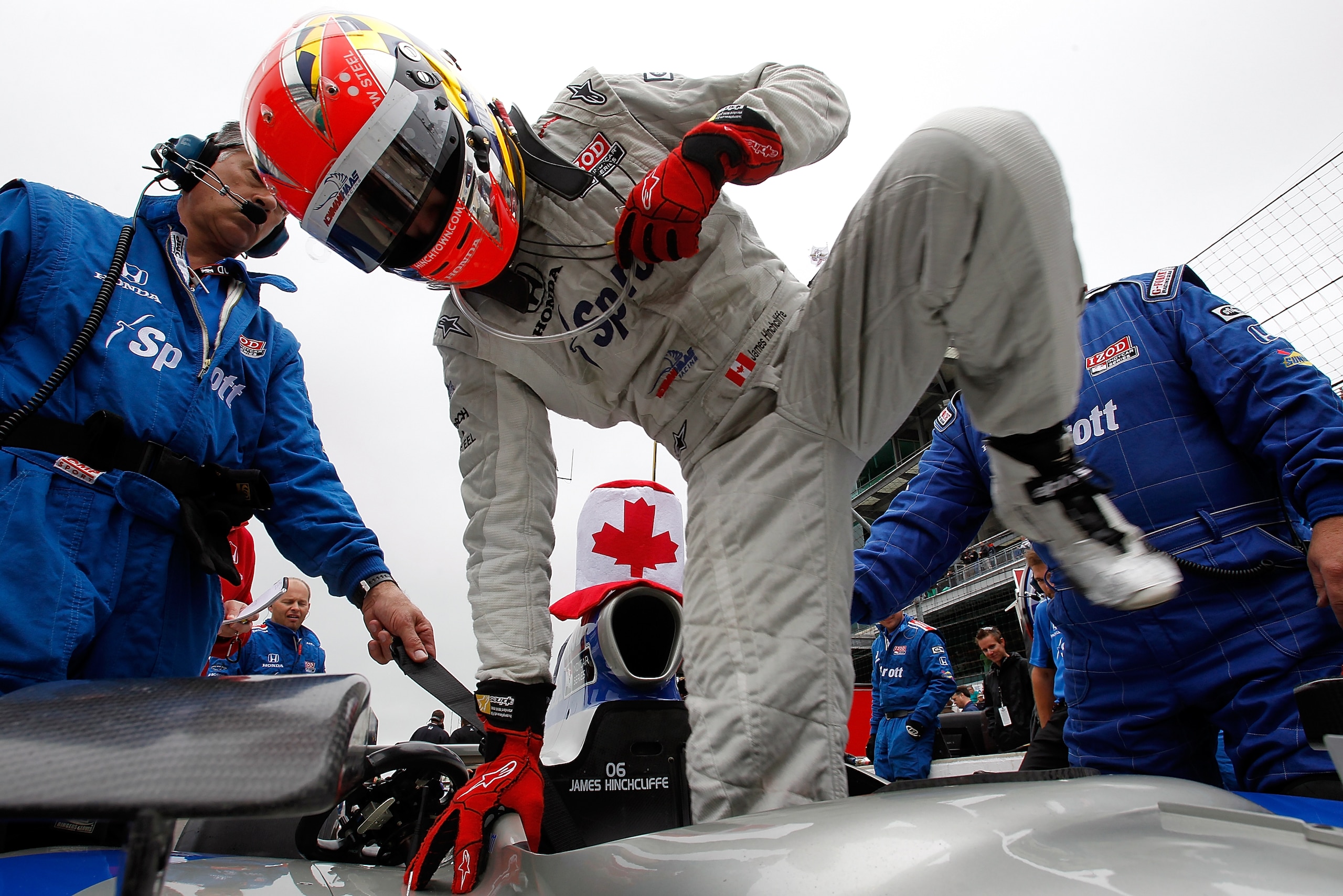 INDIANAPOLIS, IN - MAY 27: James Hinchcliffe, driver of the #06 Sprott Newman Haas Racing Dallara Honda, prepares for the final practice on Carb Day for the the 95th Indianapolis 500 Mile Race at the Indianapolis Motor Speedway on May 27, 2011 in Indiana INDIANAPOLIS, IN - MAY 27: James Hinchcliffe, driver of the #06 Sprott Newman Haas Racing Dallara Honda, prepares for the final practice on Carb Day for the the 95th Indianapolis 500 Mile Race at the Indianapolis Motor Speedway on May 27, 2011 in Indiana