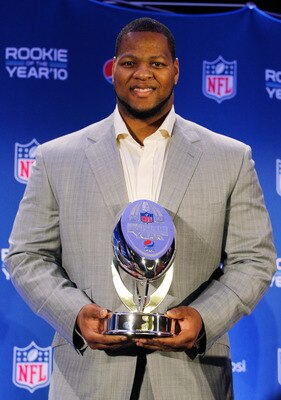 DALLAS, TX - FEBRUARY 03: Ndamukong Suh #90 of the Detroit Lions poses during a press conference where he accepted Pepsi's 2010 NFL Rookie of the Year Award at the Super Bowl XLV media center on February 3, 2011 in Dallas, Texas. The Green Bay Packers wi DALLAS, TX - FEBRUARY 03: Ndamukong Suh #90 of the Detroit Lions poses during a press conference where he accepted Pepsi's 2010 NFL Rookie of the Year Award at the Super Bowl XLV media center on February 3, 2011 in Dallas, Texas. The Green Bay Packers wi