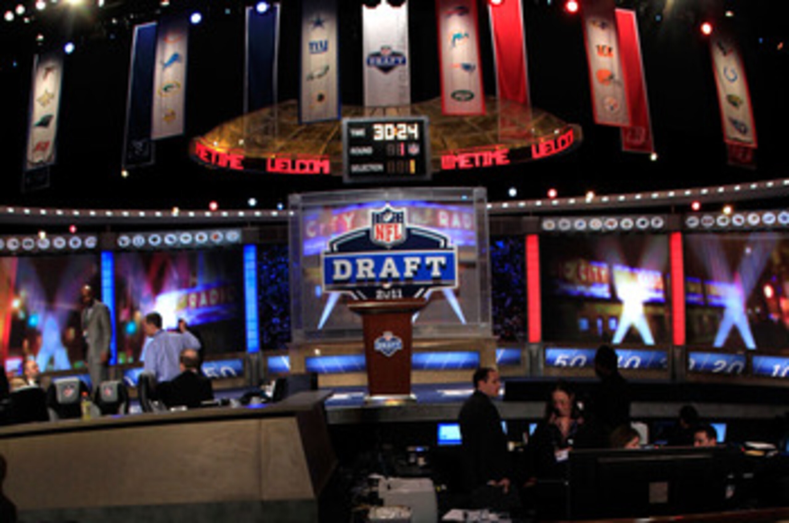 NEW YORK, NY - APRIL 28:  A general view of the Draft stage during the 2011 NFL Draft at Radio City Music Hall on April 28, 2011 in New York City.  (Photo by Chris Trotman/Getty Images)