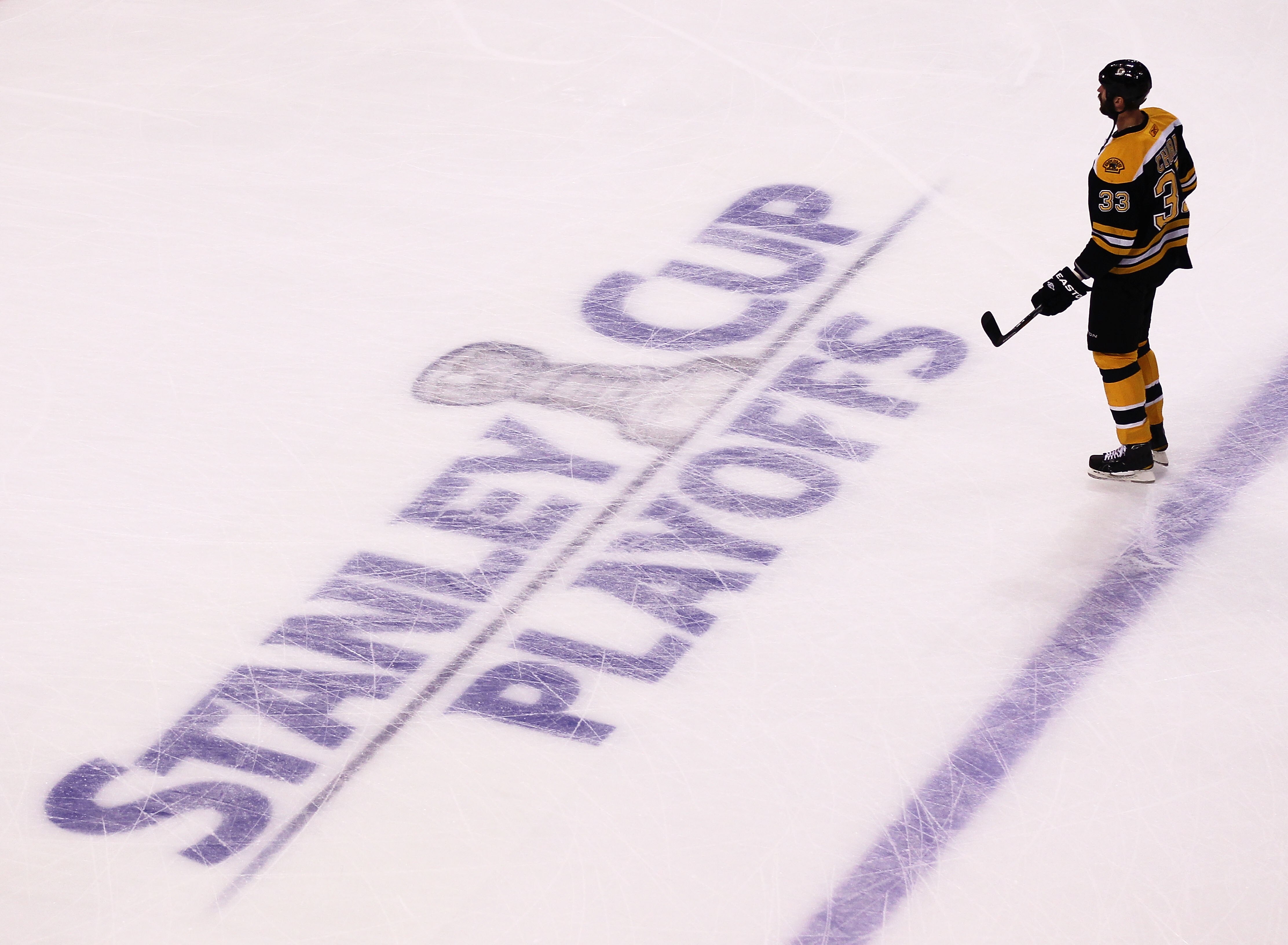 BOSTON, MA - MAY 27:  Zdeno Chara #33 of the Boston Bruins skates during warm ups prior to Game Seven of the Eastern Conference Finals against the Tampa Bay Lightning during the 2011 NHL Stanley Cup Playoffs at TD Garden on May 27, 2011 in Boston, Massach